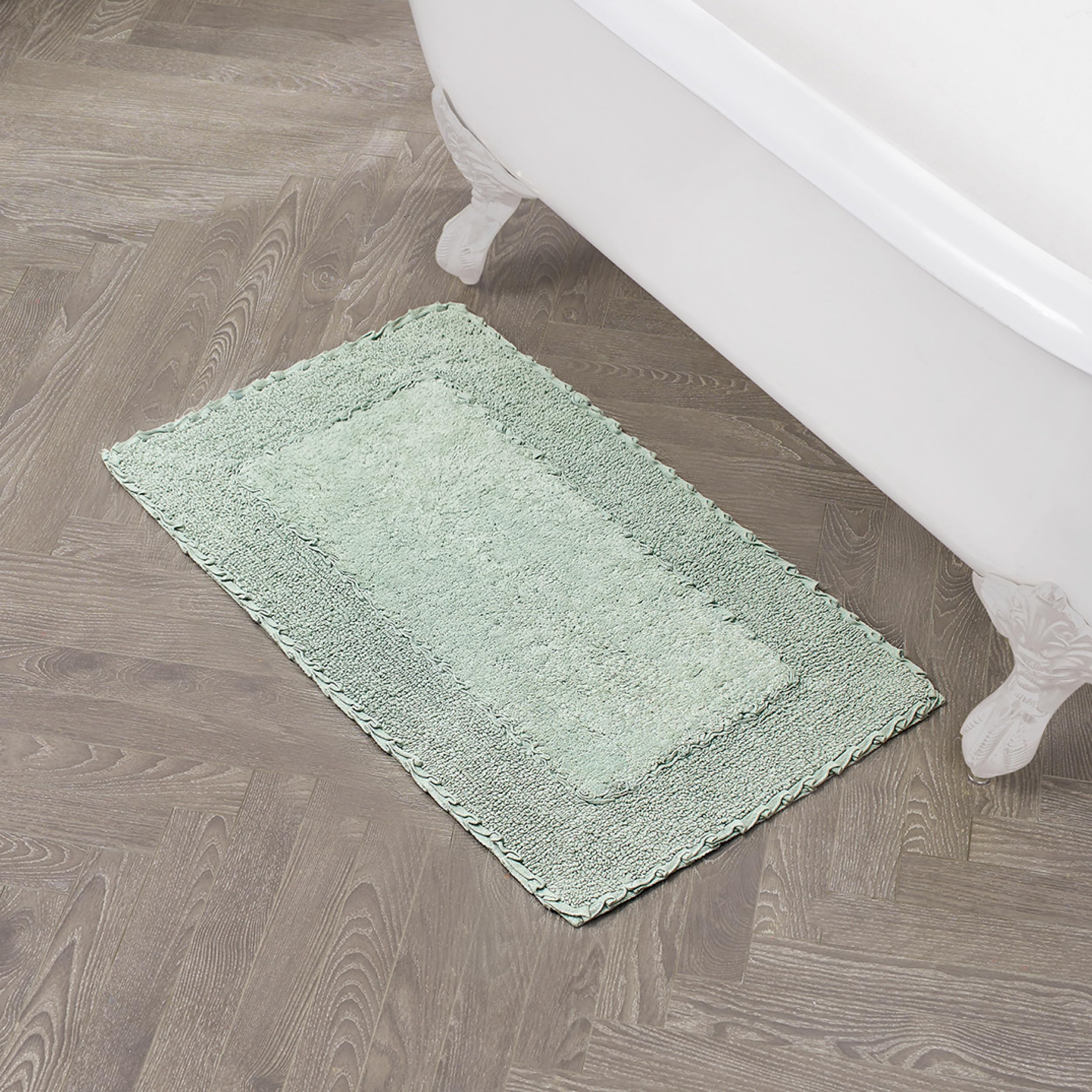 Laura Ashley Ruffle Border 100% Cotton Bath Rug, Green, 20''X 34''
