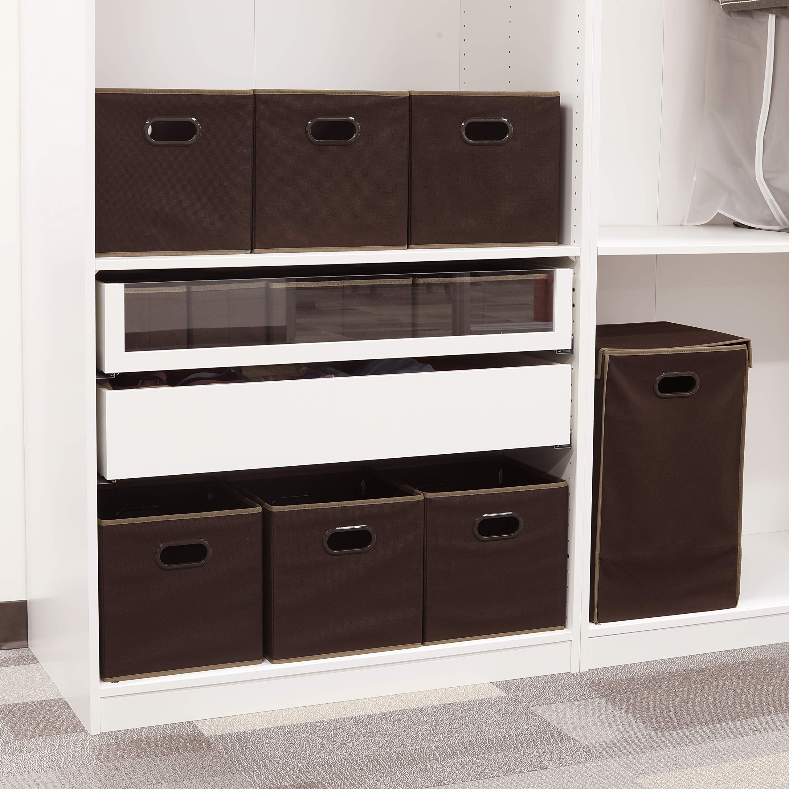 Simple Houseware Foldable Cube Storage Bin With Handle, Brown - 6 Pack