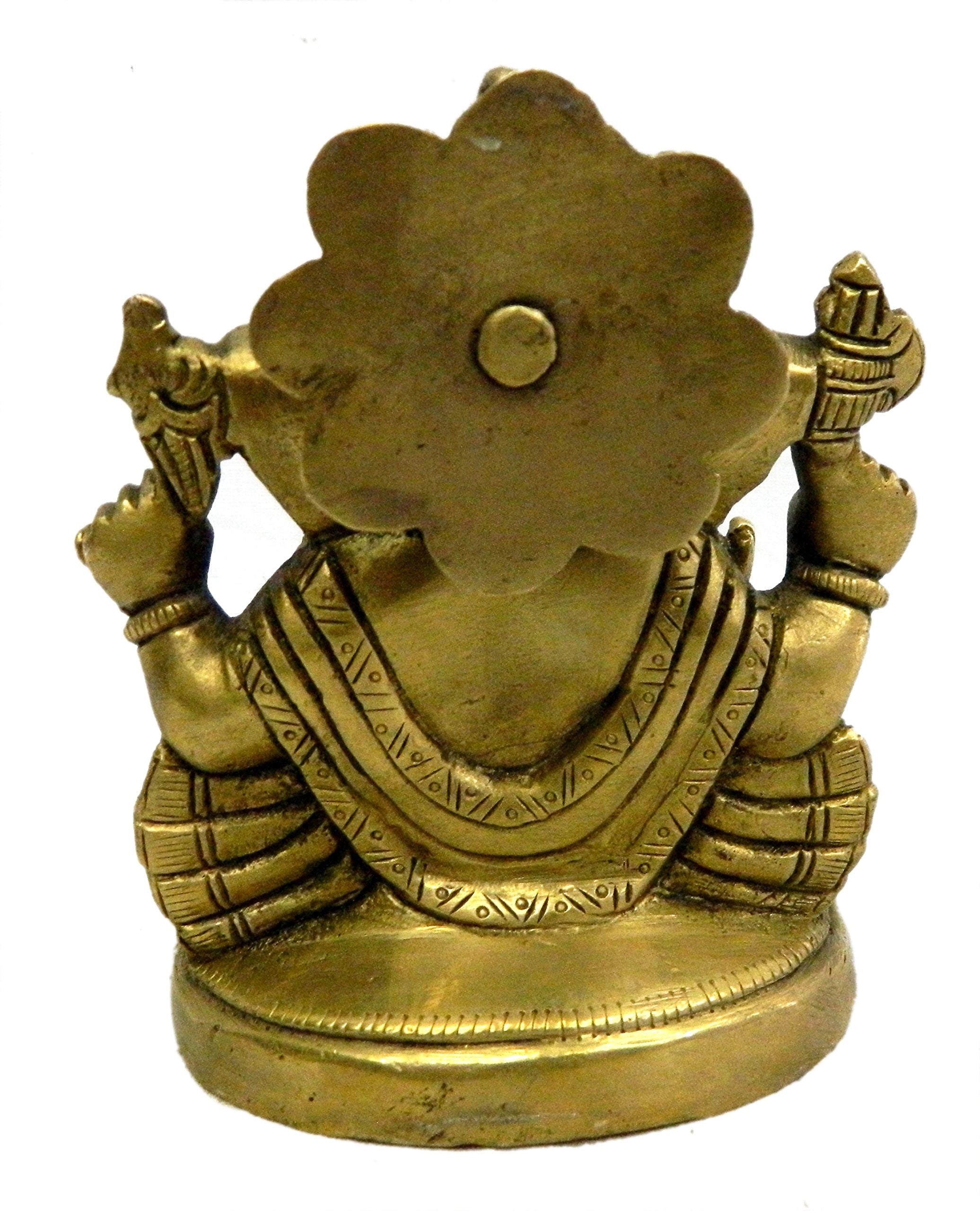 Kalarambh Brass Ganesha/Ganesh/Ganpati Idol Murti Statue For Home Pooja Puja Mandir Decor Collectible Handicraft Art, Yellow, 3