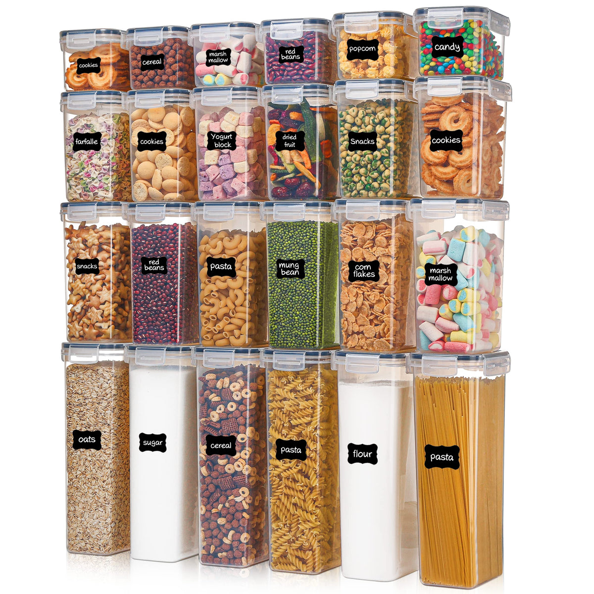 Airtight Food Storage Containers With Lids, Vtopmart 24 Pcs Plastic Kitchen And Pantry Organization Canisters For Cereal, Dry Fo