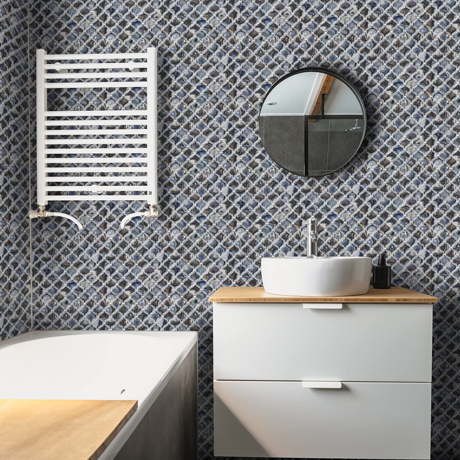 Stickgoo Arabesque Self Adhesive Tile Peel And Stick Backsplash, 12   X12    For Kitchen, Wall (Thicker Design, Faux Blue Agate)