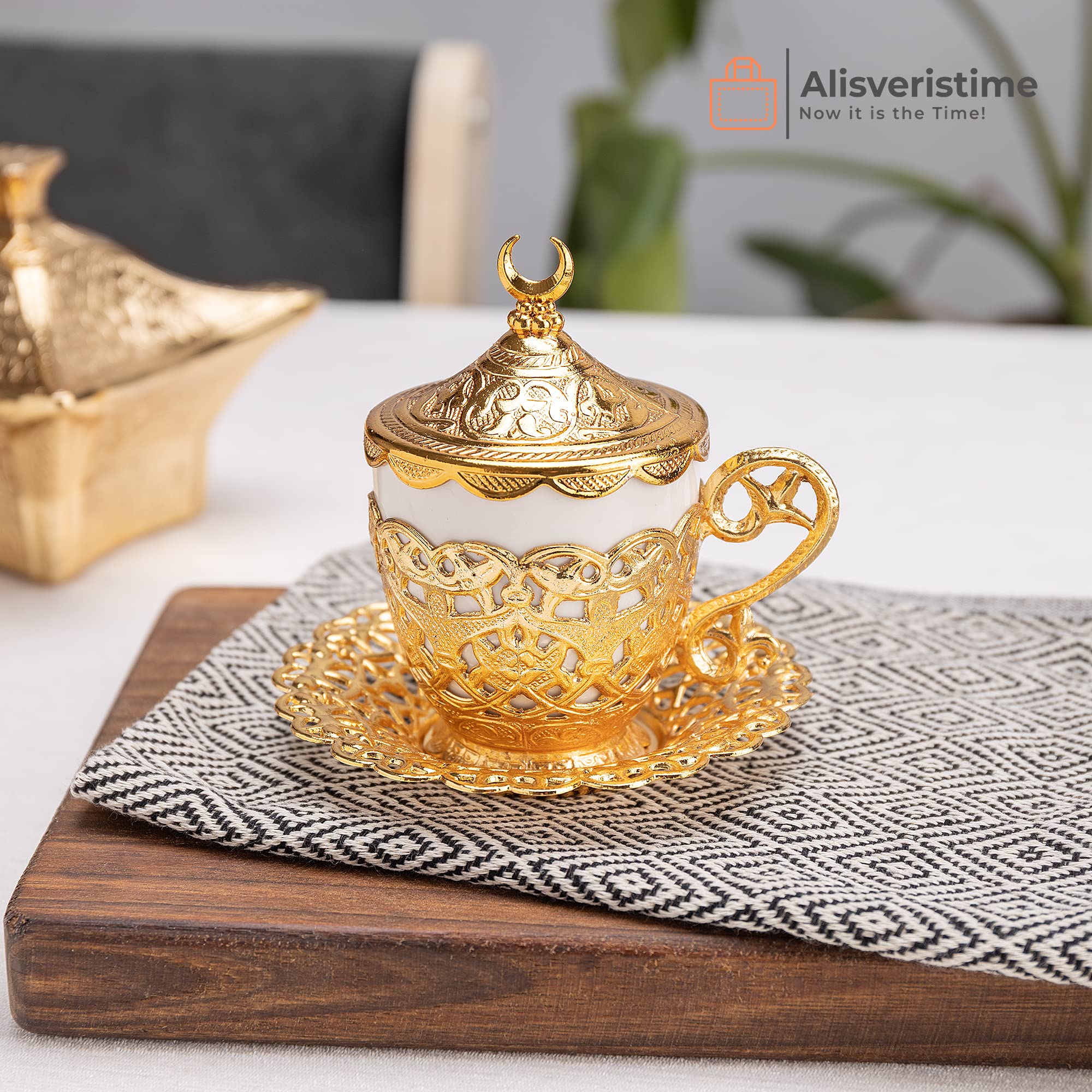 Alisveristime 27 Pc Turkish Greek Arabic Coffee Espresso Cup Saucer Set (Gelincik) (Gold)