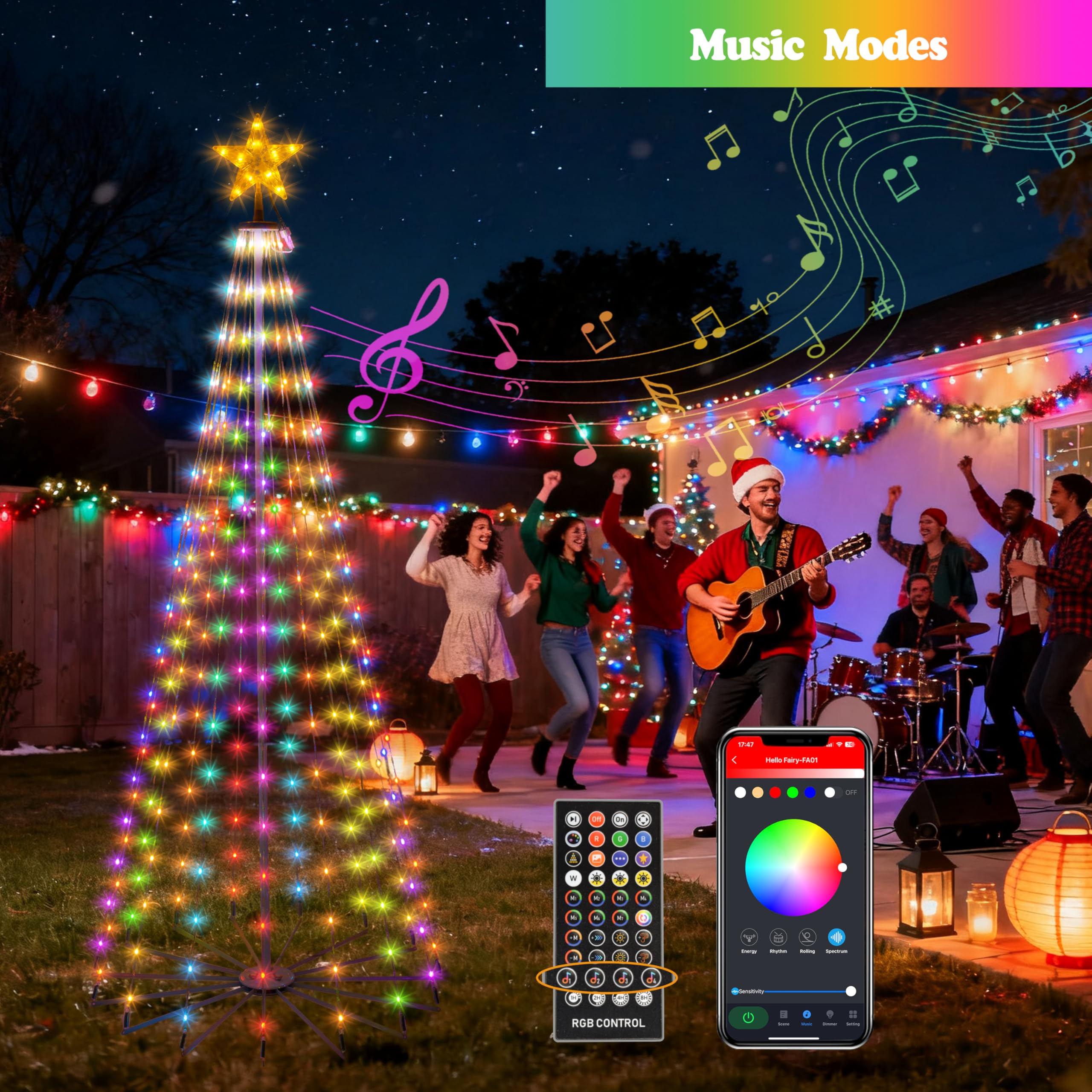 Holaurora 10FT Lighted Outdoor Christmas Tree, 514 LED Smart Cone Tree, Music Sync RGB Fairy Lights, LED Light Show, APP and Rem