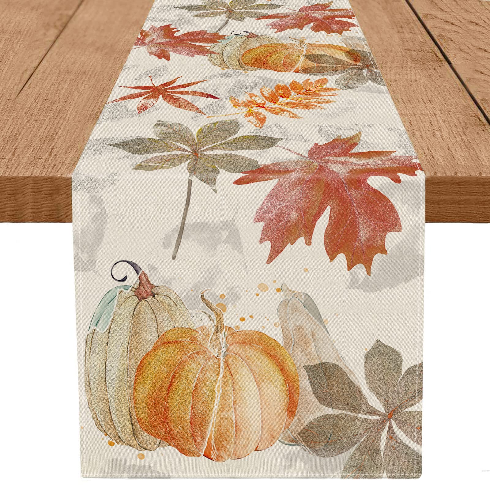 Fall Table Runner Pumpkin Maple Leaf Watercolor Vintage Table Runners Seasonal Autumn Thanksgiving Harvest Home Kitchen Dining P