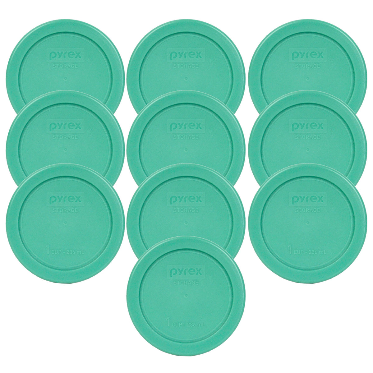 Pyrex 7202-Pc 1-Cup Green Plastic Food Storage Lid, Made In Usa - 10 Pack