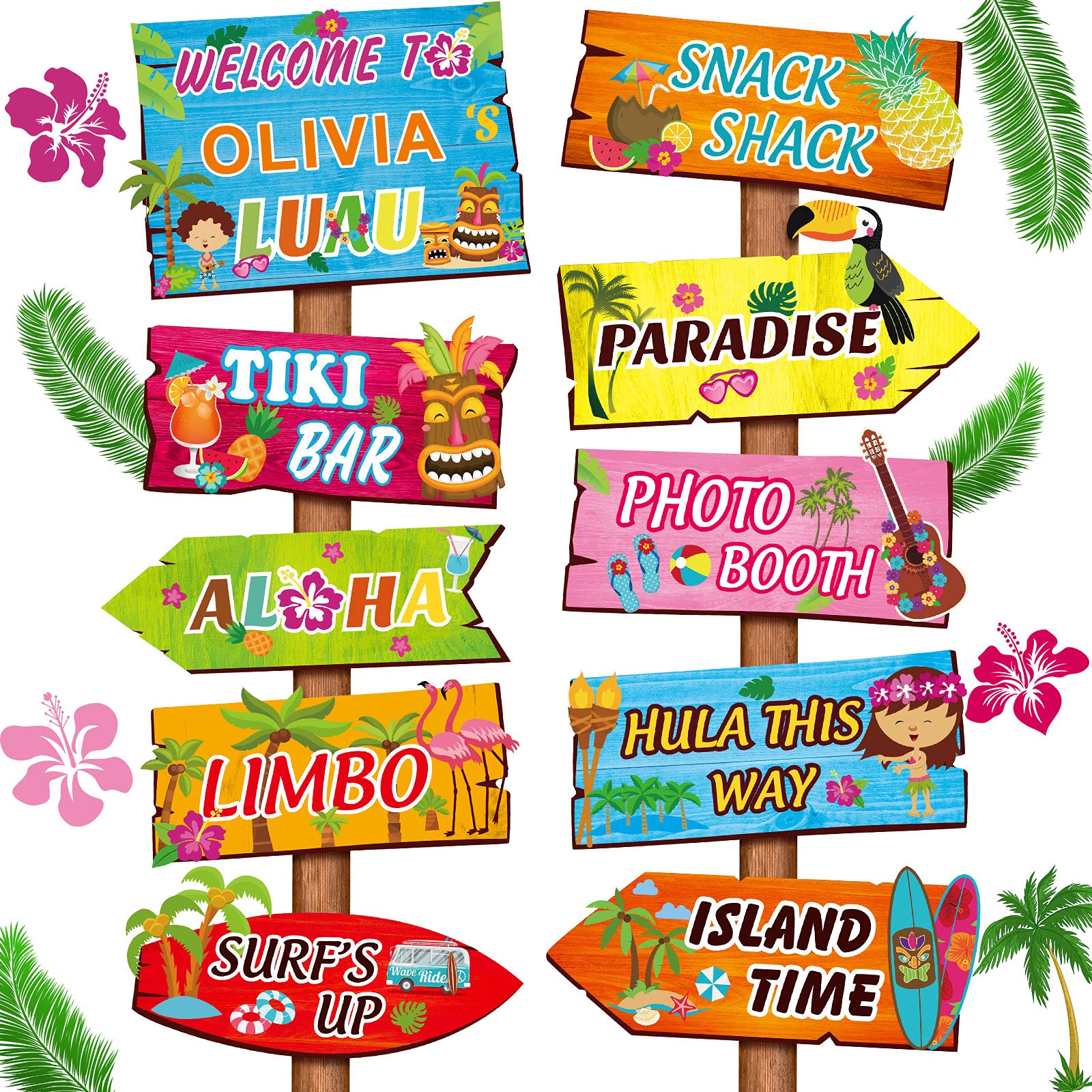 Jetec 20 Pieces Luau Party Welcome Sign, Tropical Hawaiian Summer Themed Decorations Sign Front Door With 4 Sheet Stickers