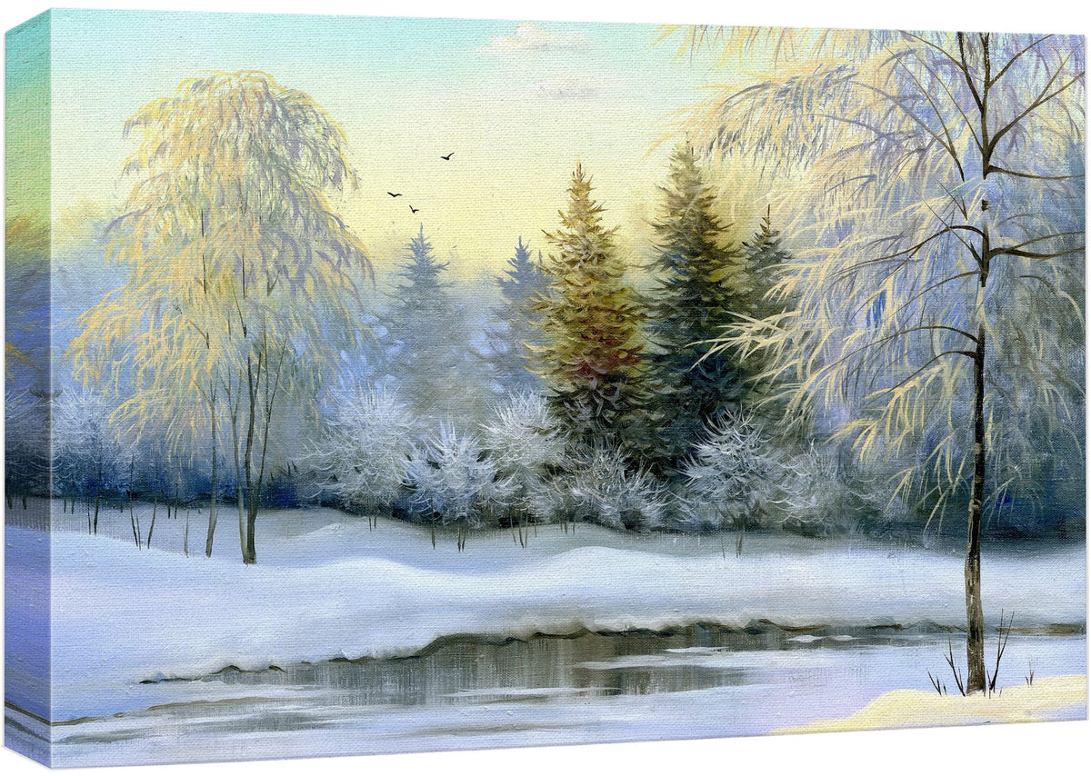 Wall26 Canvas Print Wall Art Winter Forest Landscape With Frozen Lake Nature Wilderness Illustrations Modern Art Rustic Scenic C
