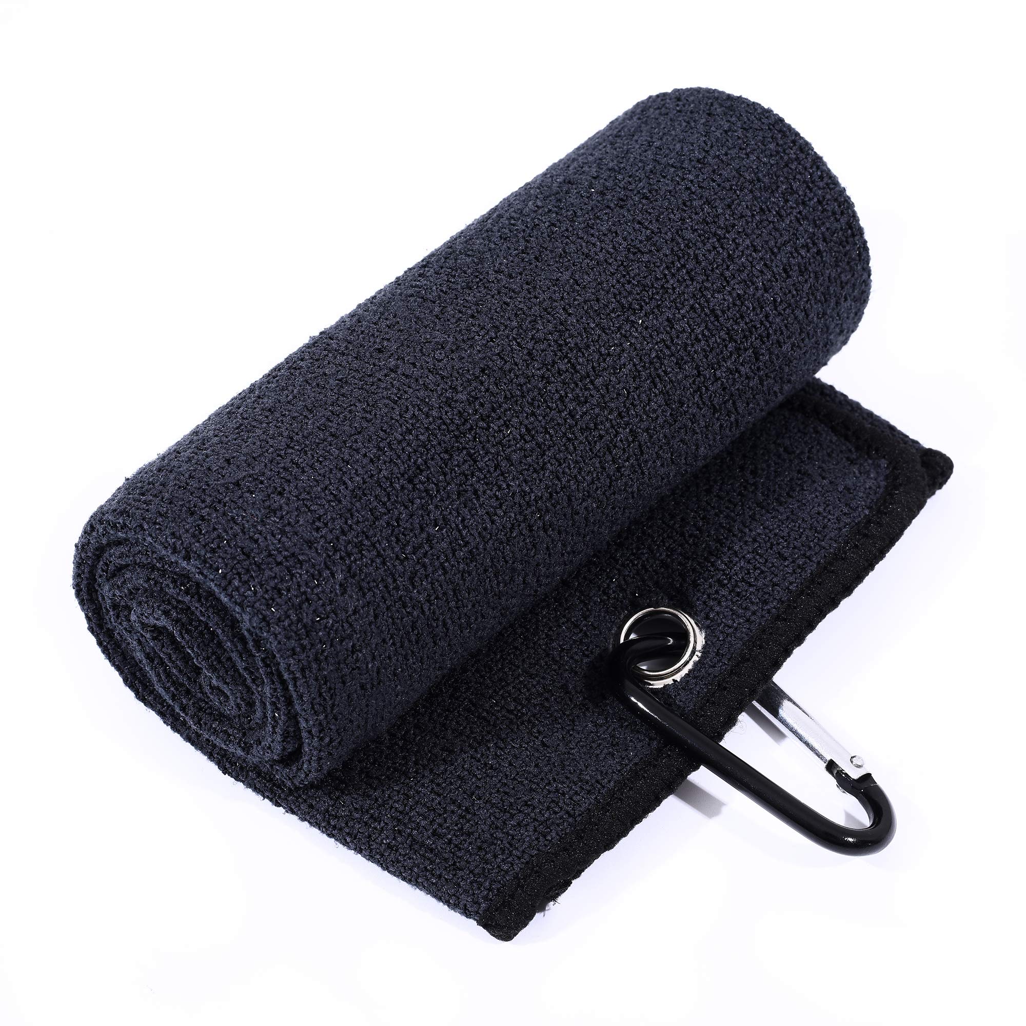Mile High Life  Tri-fold Microfiber Golf Towel  Innovative Dual Side Design w/Dirt Scrub Side and Soft Cleaning Side  Light Weight  Excellent Water Absorbance (Black)