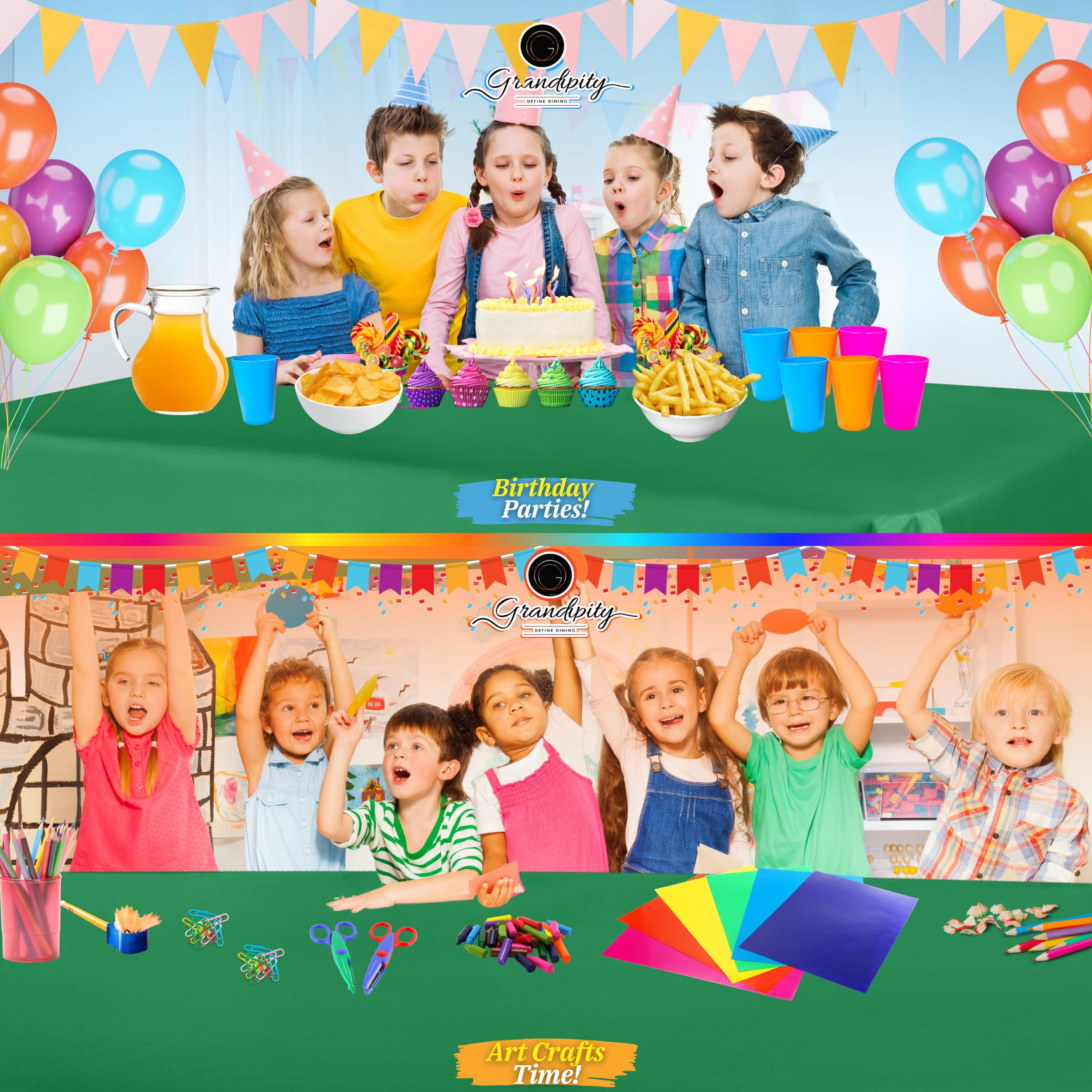 Grandipity Green Plastic Table Cloth Disposable (6 Pk) 54In X 108In Plastic Tablecloths For Rectangle Tables - Premium Party Tab