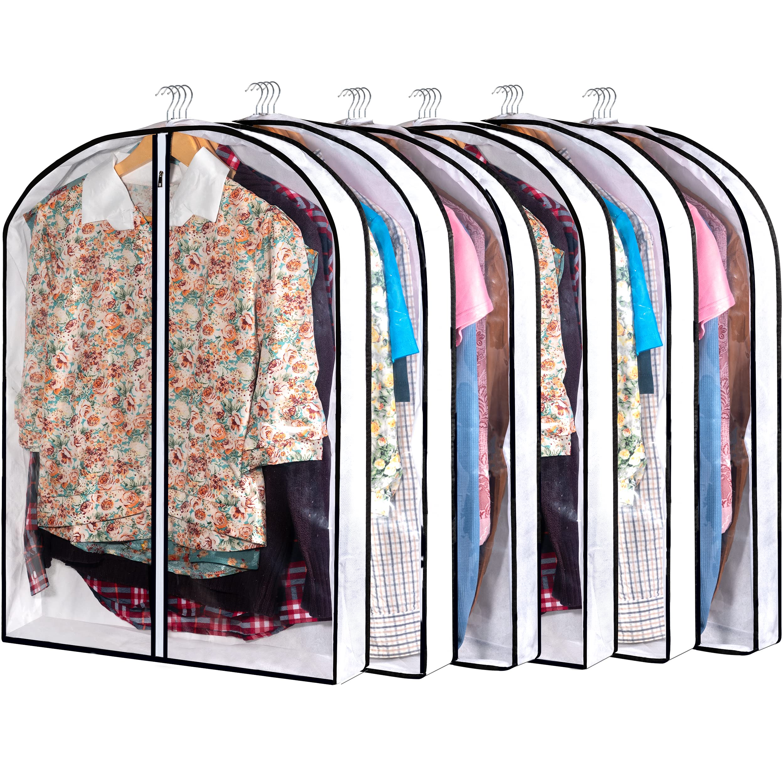 Mskitchen Hanging Clothes Bag With 4'' Gusseted Garment Bag (Set Of 6) For Storage Suit Bag For Closet Clear Garment Bags Jacket