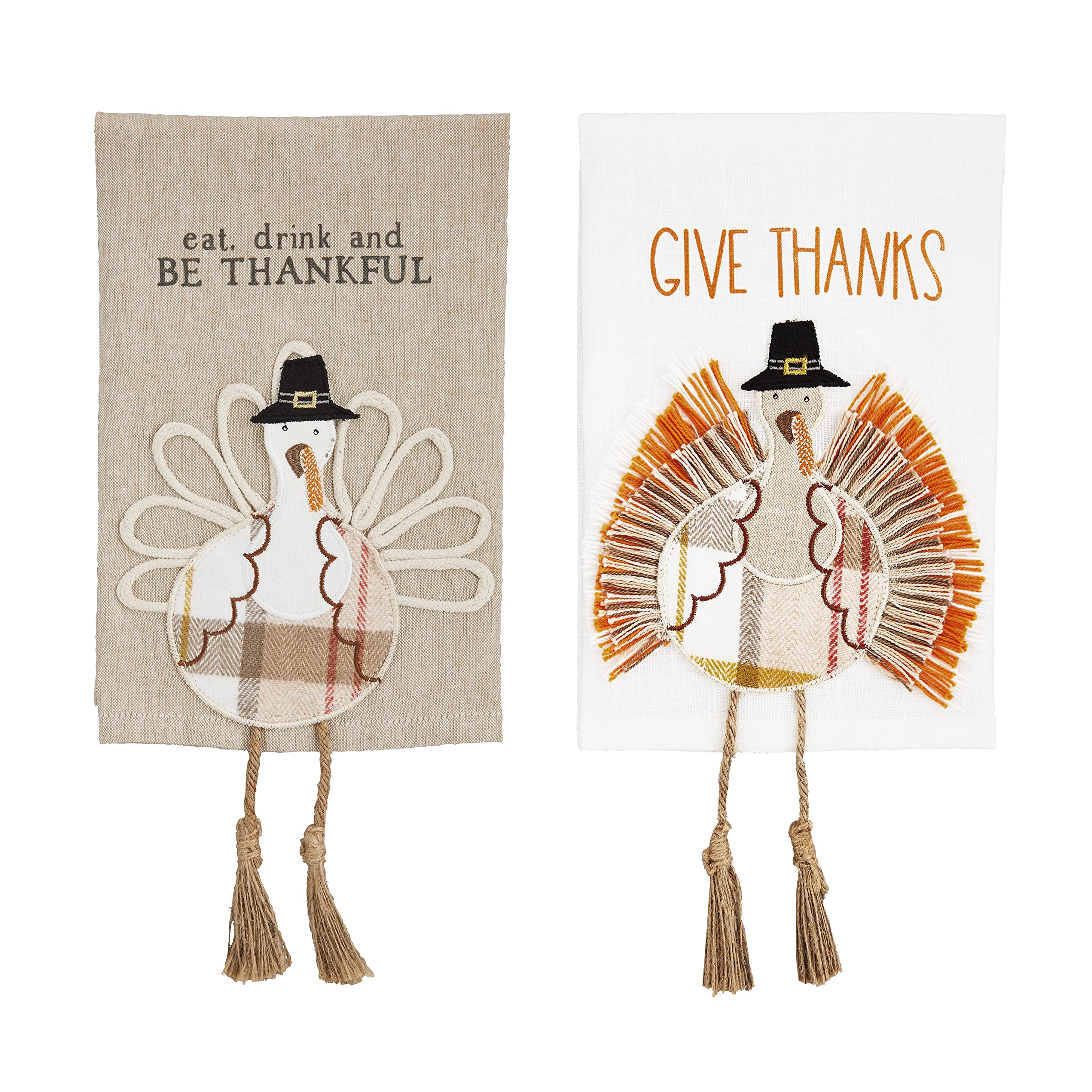 Mud Pie Thanksgiving Turkey Dangle Leg Towel, Give Thanks, 21'' X 14''