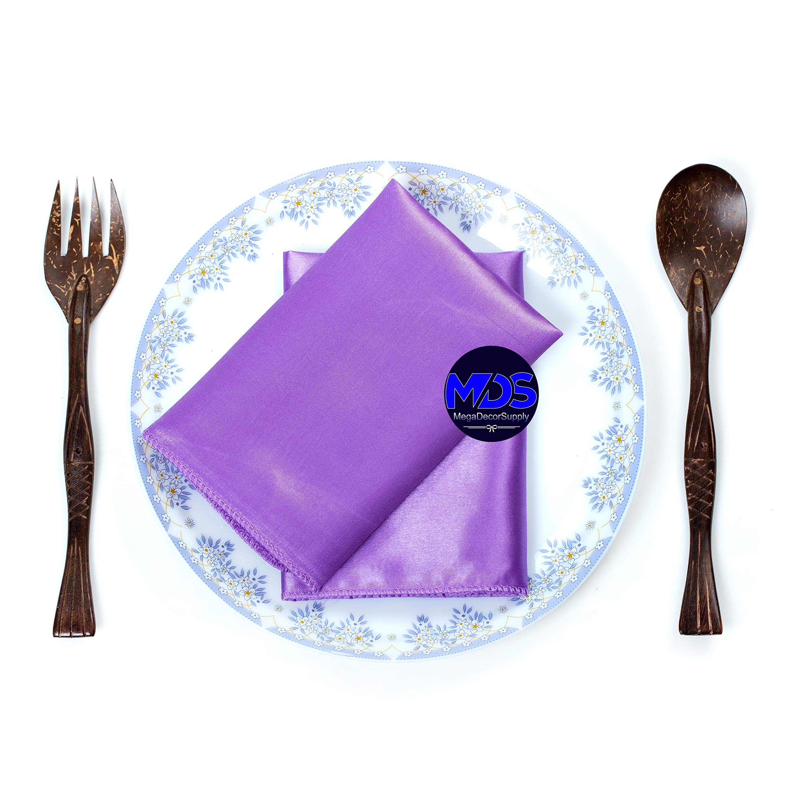 Mds Pack Of 25 Wedding Satin 12''X 12'' Square Dinner Napkin Or Handkerchief For Wedding Banquet Decoration - Lavender