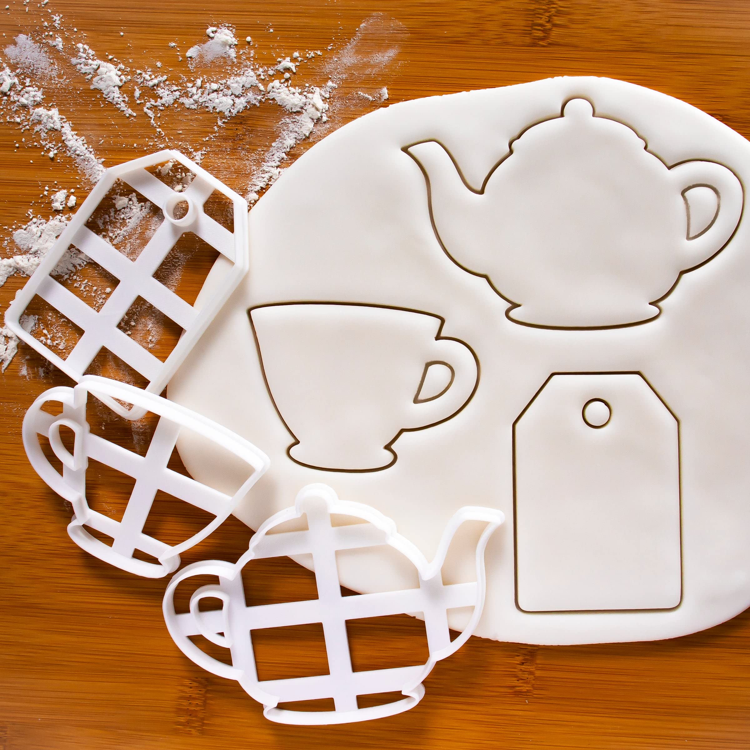 Set Of 3 Tea Party Cookie Cutters (Designs: Teapot, Teacup And Tea Bag), 3 Pieces, Ideal For Diy High Tea Party - Bakerlogy
