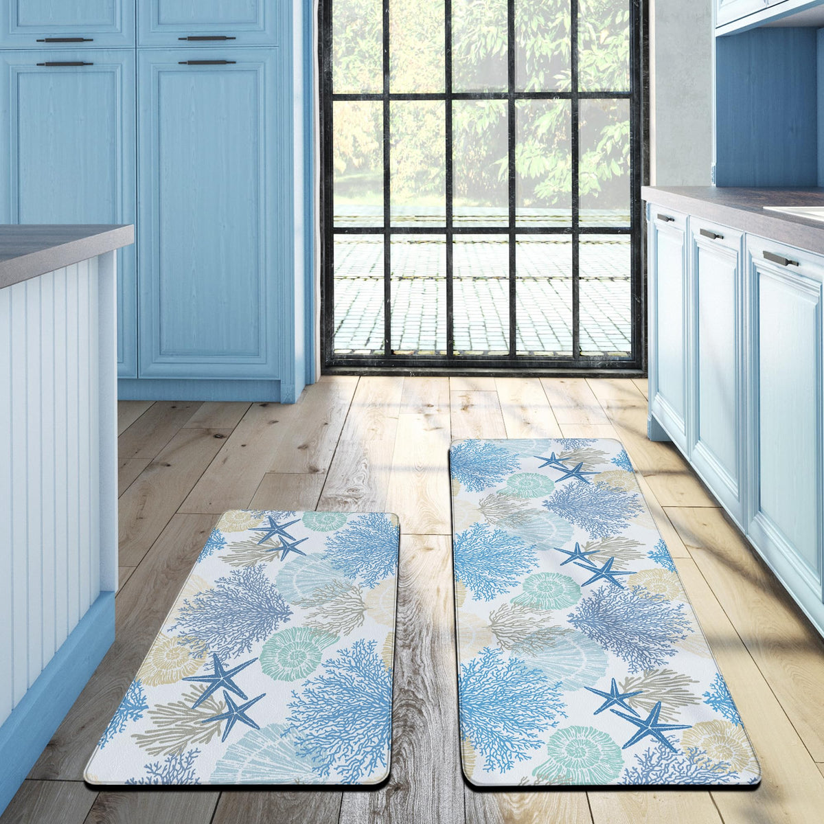 Tritard Coastal Beach Theme Kitchen Mats Rugs Set Of 2 Anti Fatigue Kitchen Mats For Floor Memory Foam Cushioned Waterproof Non