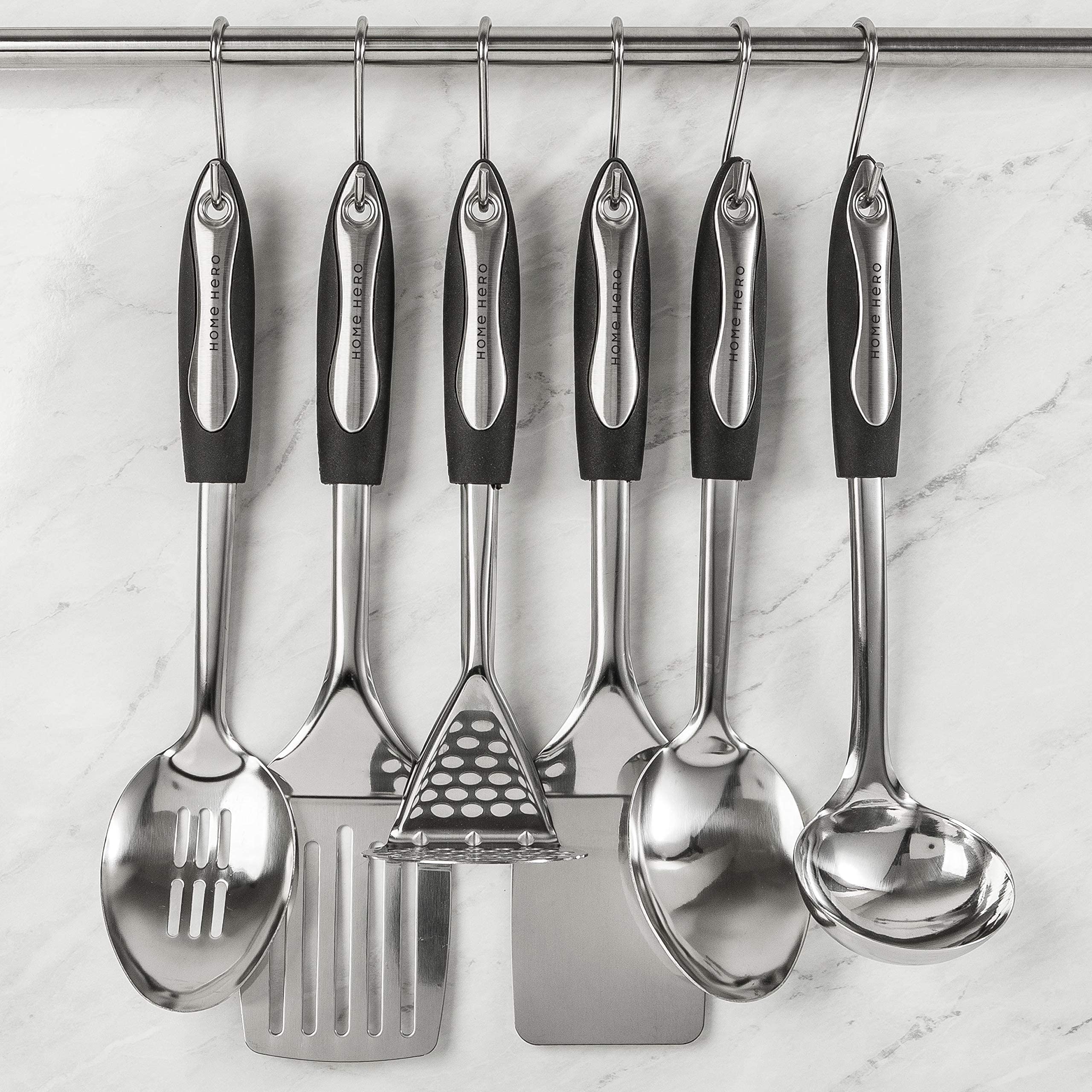 Home Hero Kitchen Utensils Set - Cooking Utensils Set with Spatula - First Home Essentials Utensil Sets - Household Essentials - Kitchen Gadgets & Kitchen Tool Gift (25 Pcs Set - Stainless Steel)