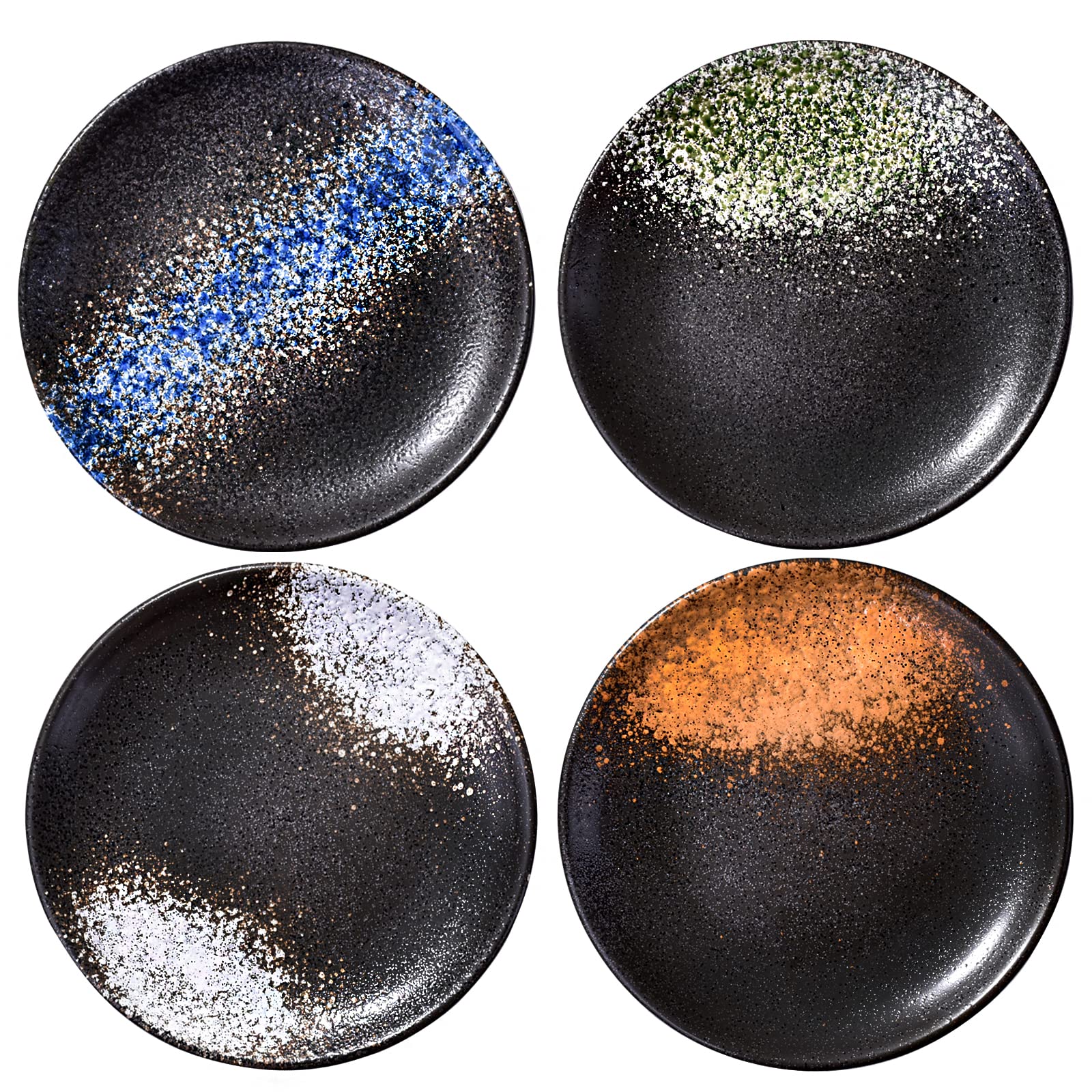 Lmrlcs Japanese Dinner Plates Set Of 4, Ceramic Round Dessert Or Salad Plate, Dinnerware Sets, Lead-Free, Safe In Microwave, Ove