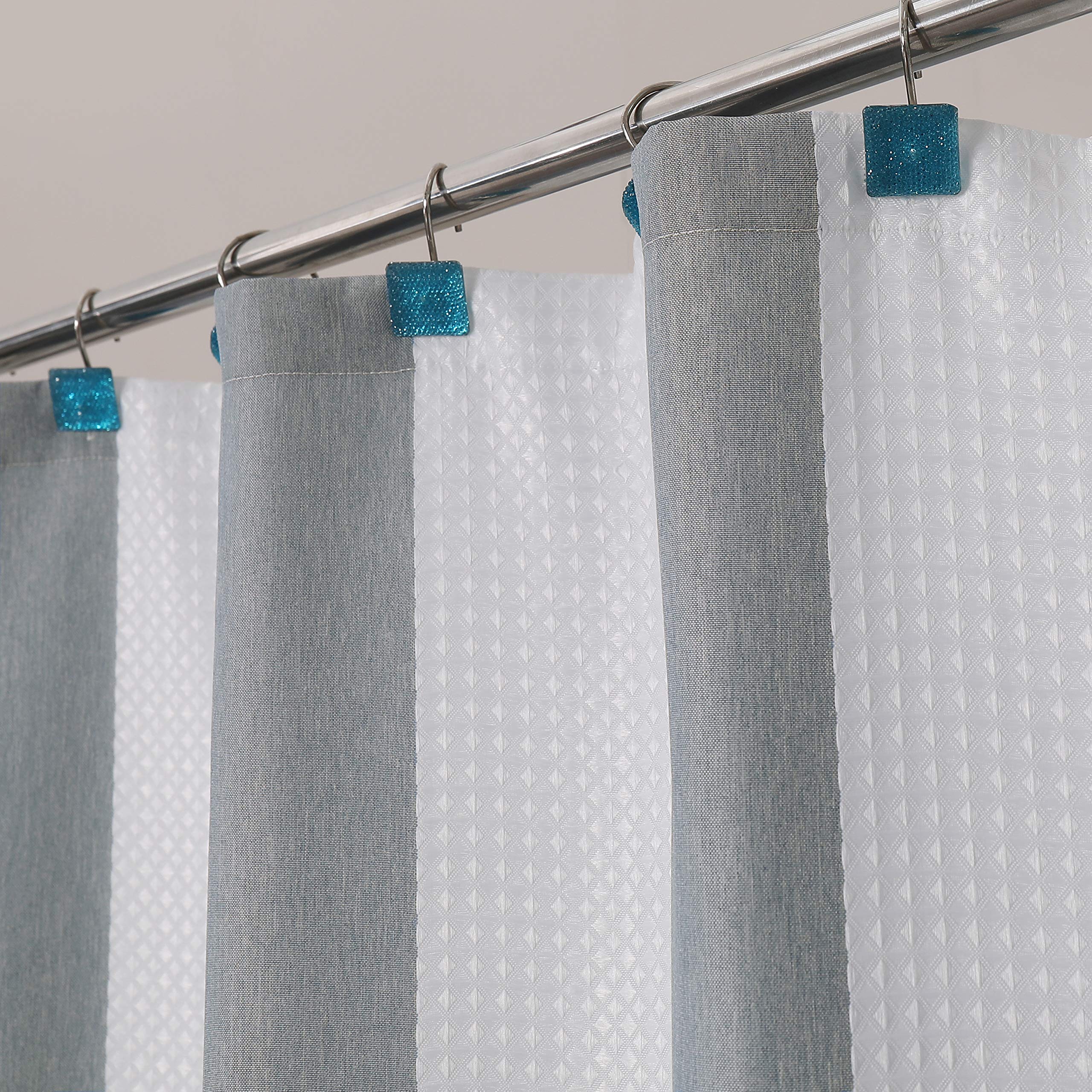 West Lake Waffle Fabric Shower Curtain Gray And White Striped With Weave Textured No Hook Bathroom Curtains Water Resistant Hote