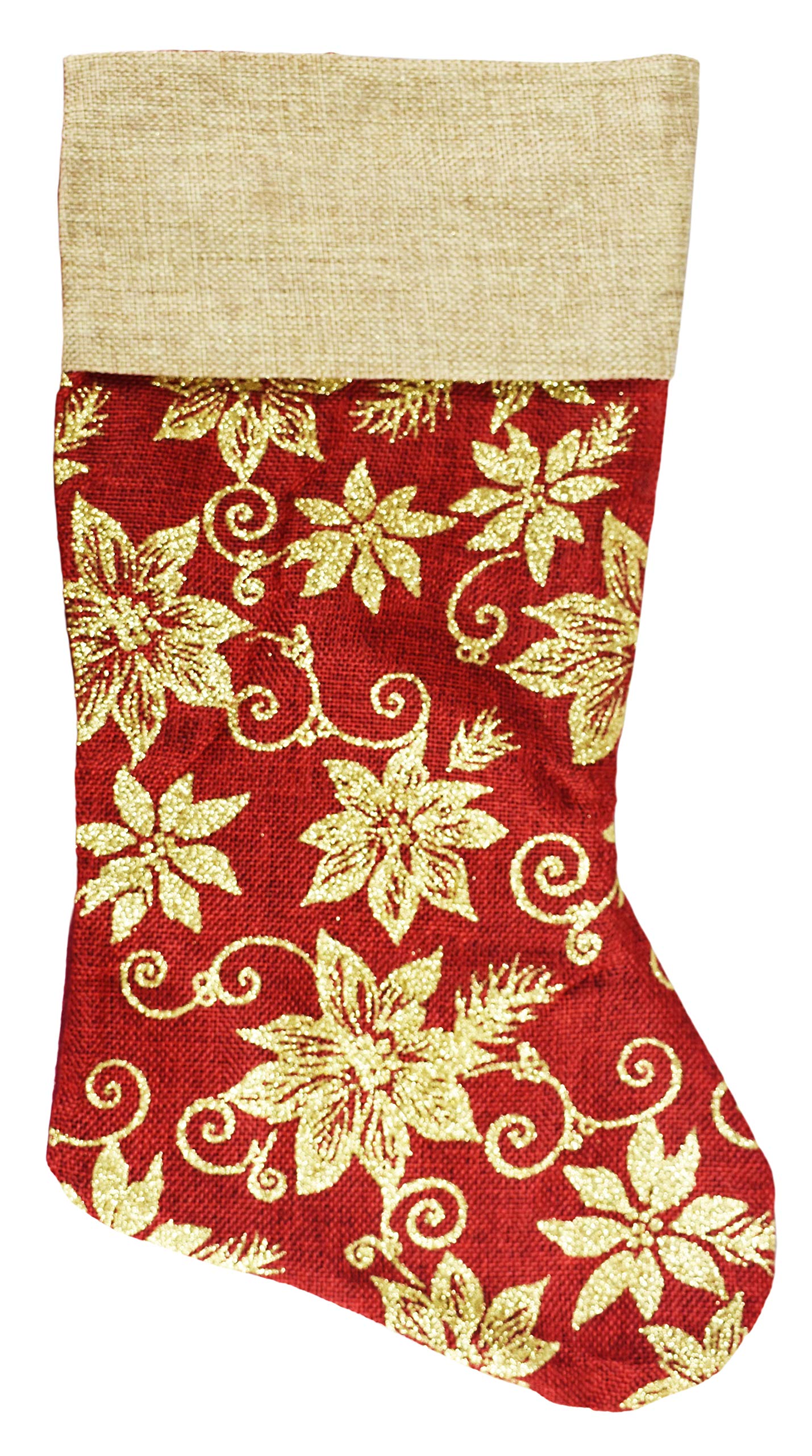 Black Duck Brand Set of 4 Christmas Decor Stockings - Cream Deer, Red Poinsettia, Gold Snowflake, Red Snowflake - 18in. Long (45