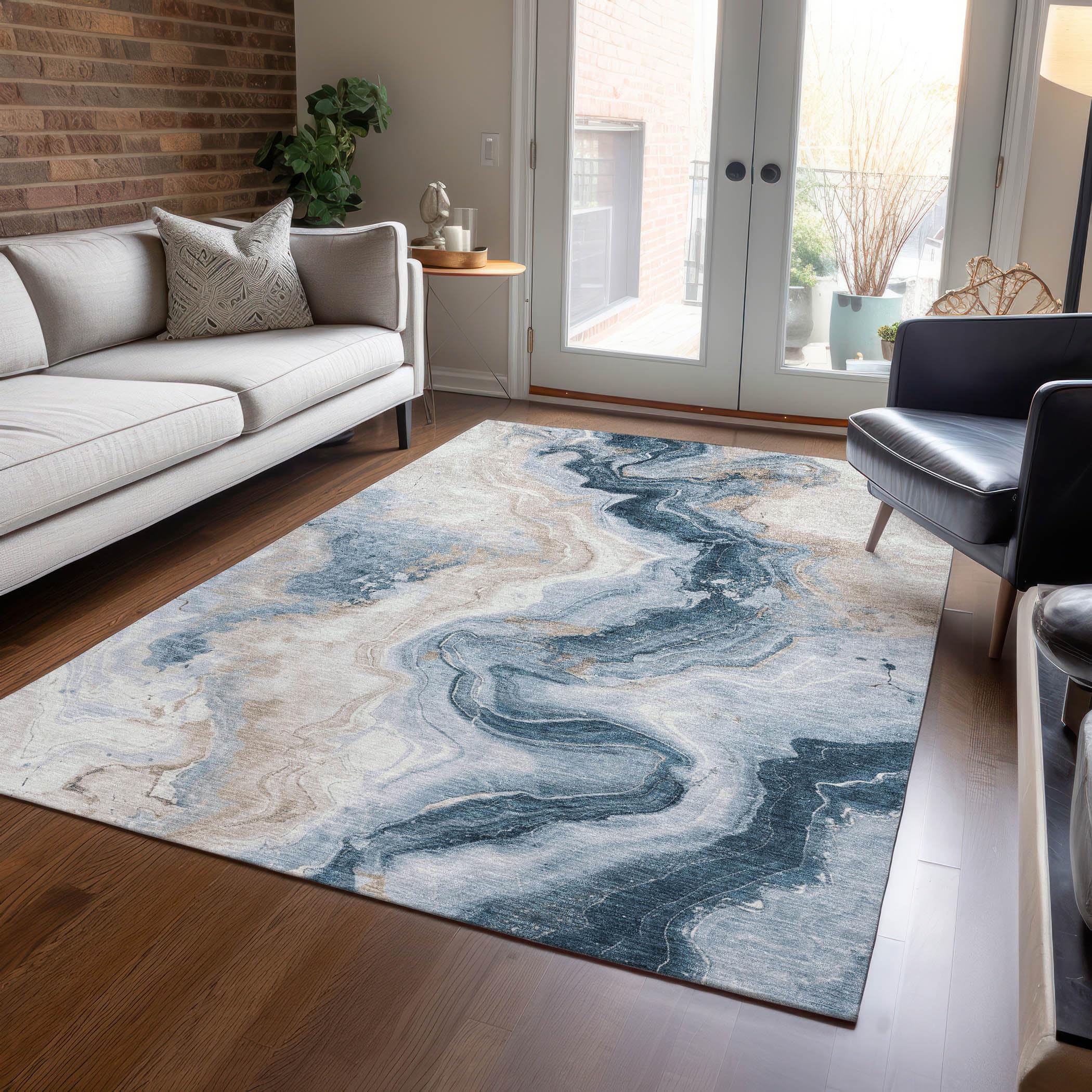 Machine Washable Indoor/Outdoor Chantille Beige 10 x 14 Rug