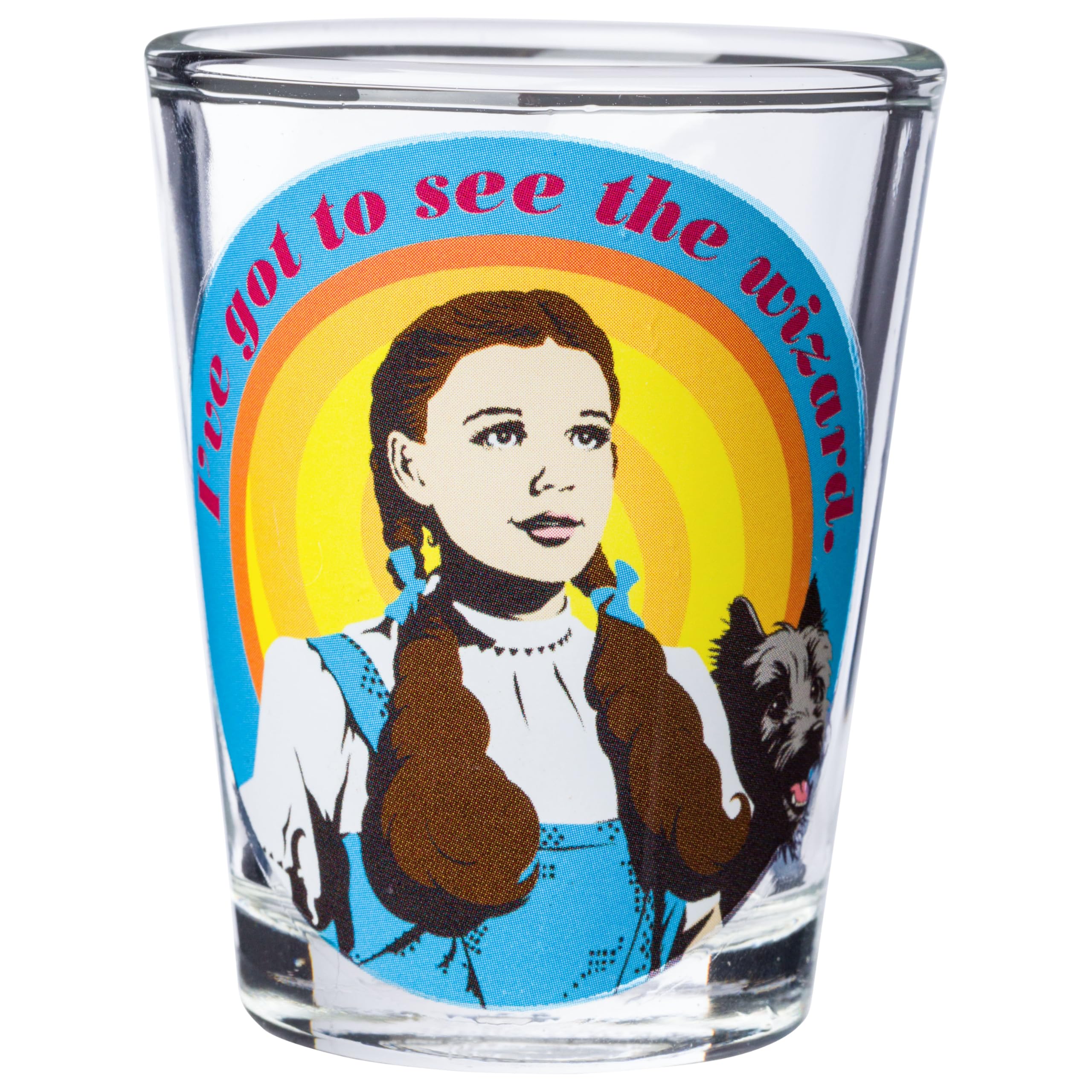 Silver Buffalo Wizard Of Oz Featuring Dorothy Gale, Cowardly Lion, Scarecrow, And The Tin Man 4 Pack Mini Glass Set, 1.5 Ounces