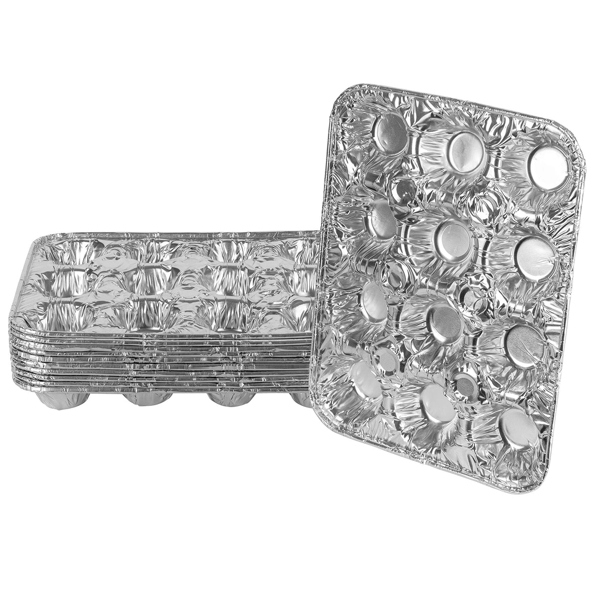 Plasticpro Aluminum Foil Muffin Pans Reusable And Disposable, Holds 12 Mini Cupcakes / Muffin Foil Pan Pack Of 10