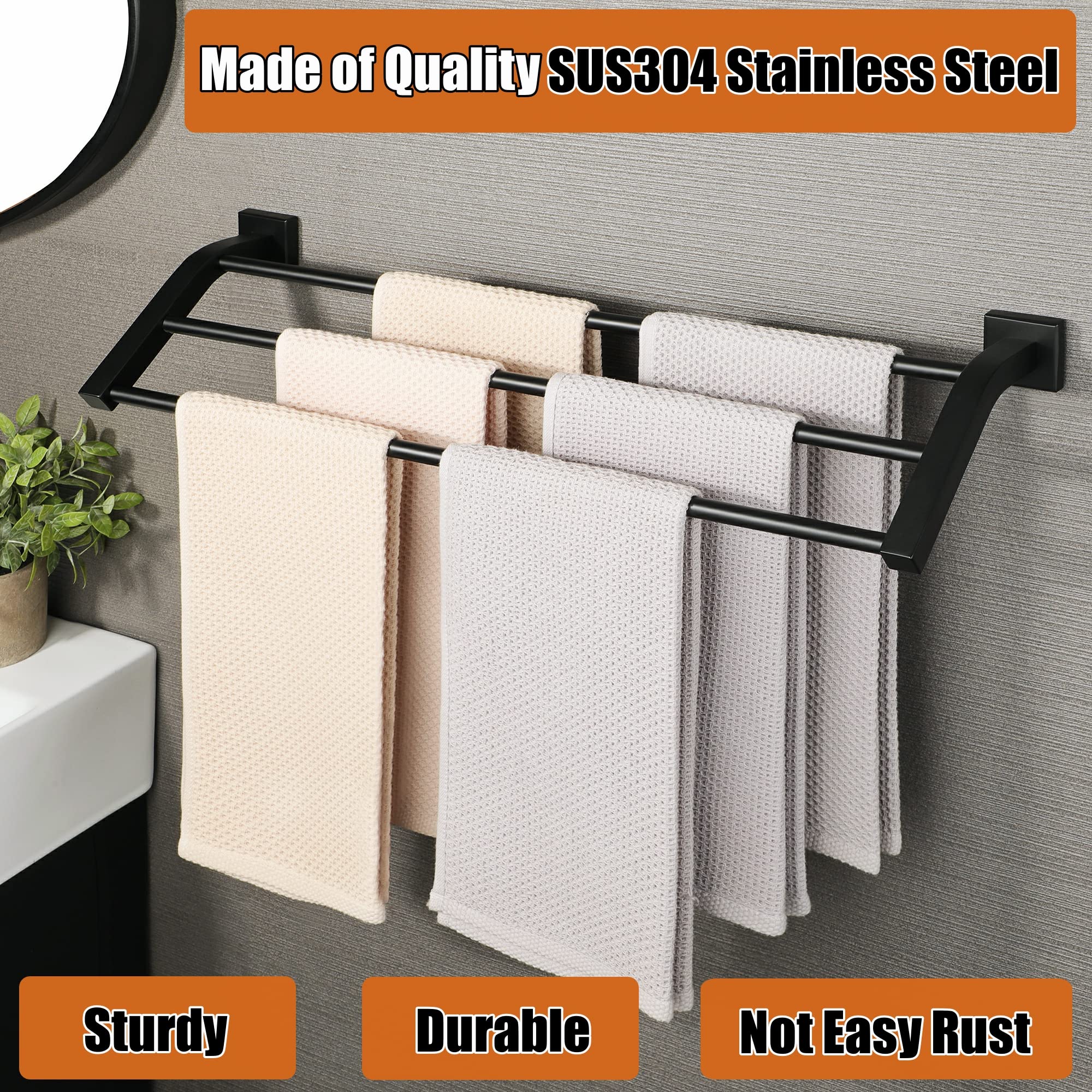 Alise Bath 3 Towel Bars,Towel Holder Towel Racks For Bathroom Wall Mount,Heavy Duty Sus304 Stainless Steel Towel Hanger Towel Ra
