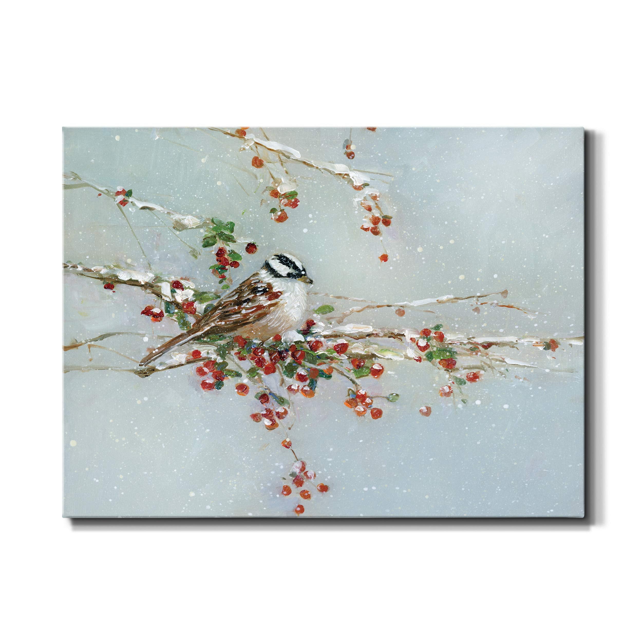 Renditions Gallery Canvas Abstract Wall Art Home Paintings & Prints Artwork Innocent Winter Woodpecker Glam Wall Hanging Snowy M