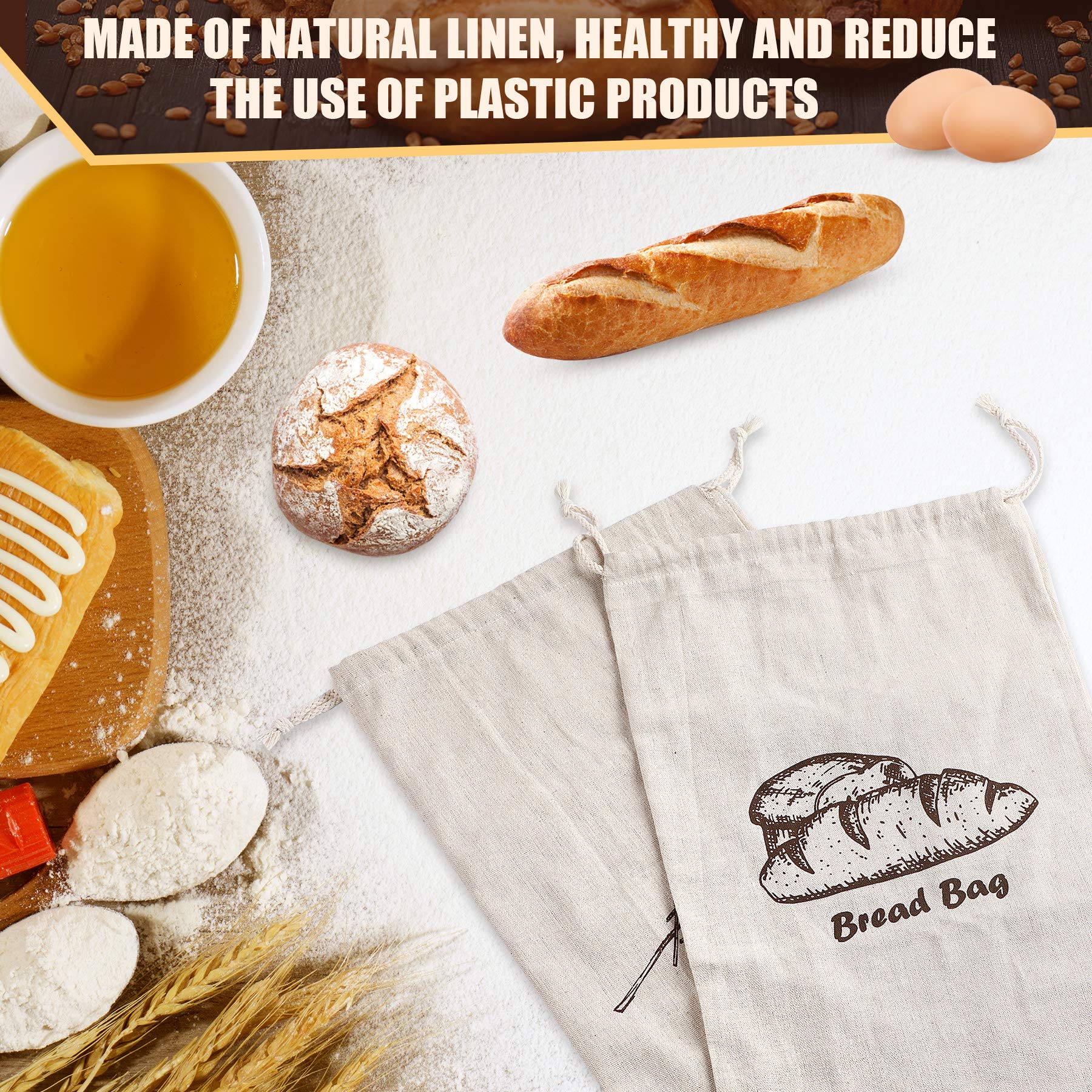 Augshy Linen Bread Bags - Reusable Unbleached Storage for Artisan Bread, 4 Pcs, 17.5"x11.5", Green, Model 1833-5329