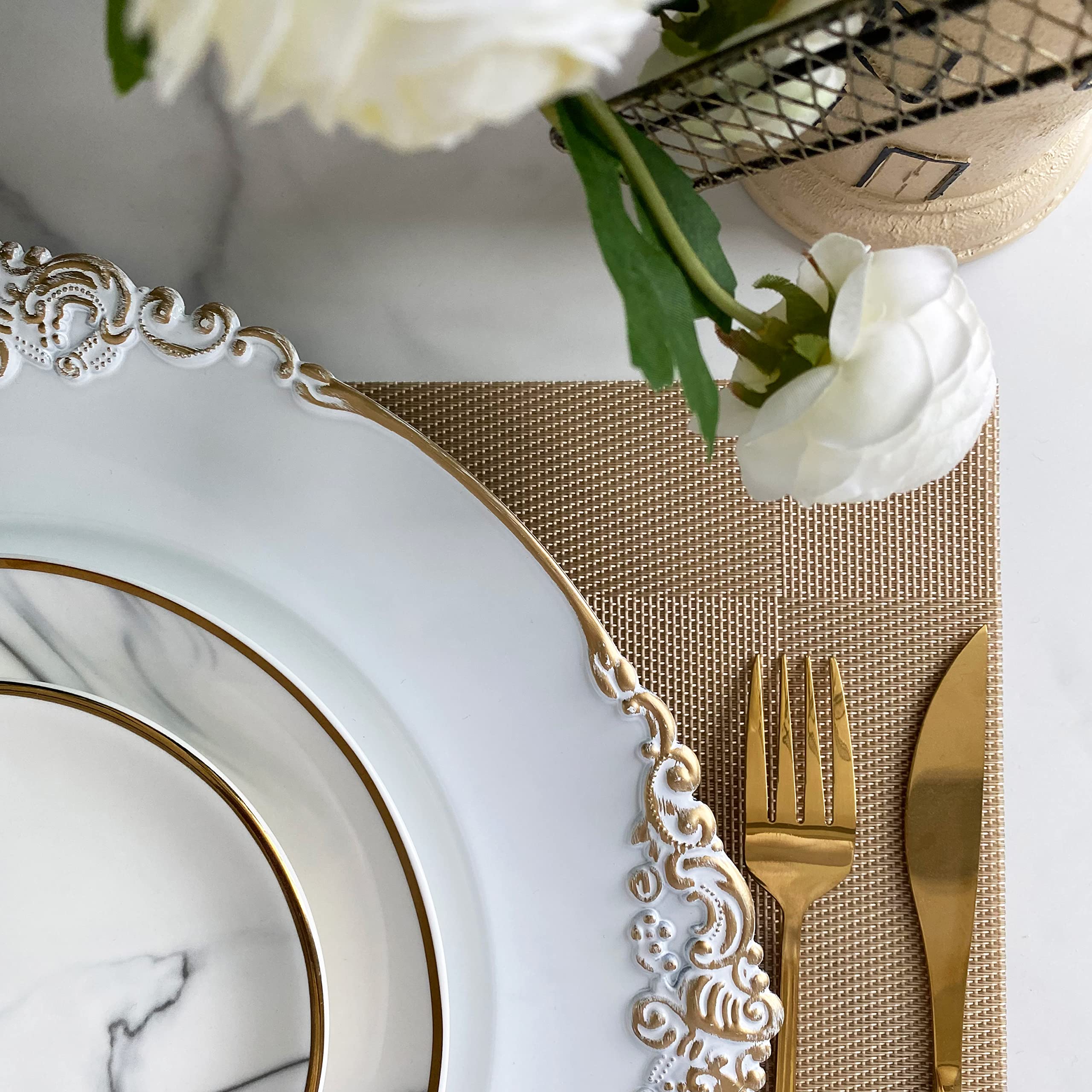 Henilosson White Charger Plates Gold Trim - Antique Plate Chargers For Dinner Plates - Set Of 24 Dinner Chargers(24