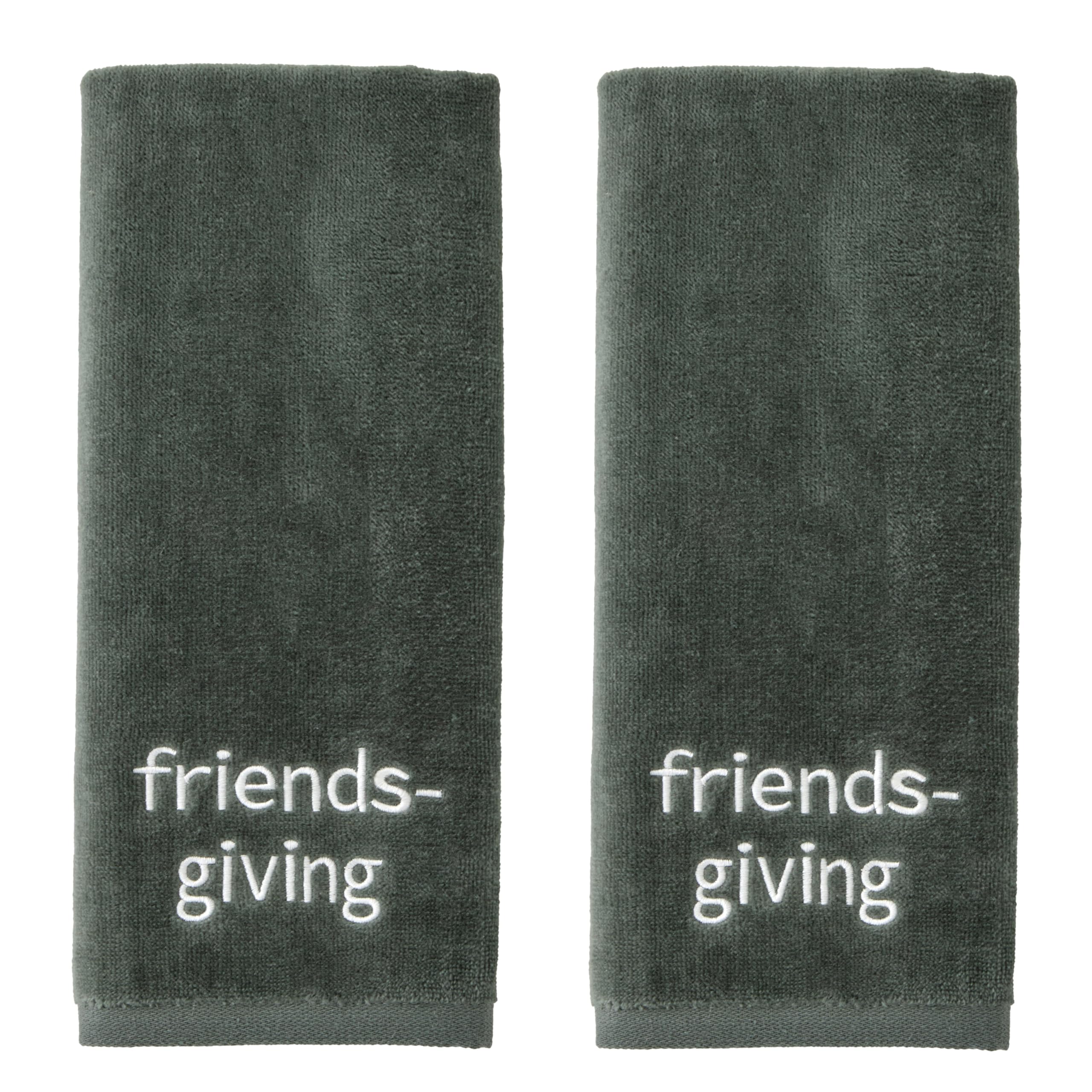 SKL Home Thanksgiving/Autumn/Fall Friendsgiving 100% Cotton Embroidered 2pc Hand Towel Set, Decorative for Bath/Kitchen/Bar & Ho