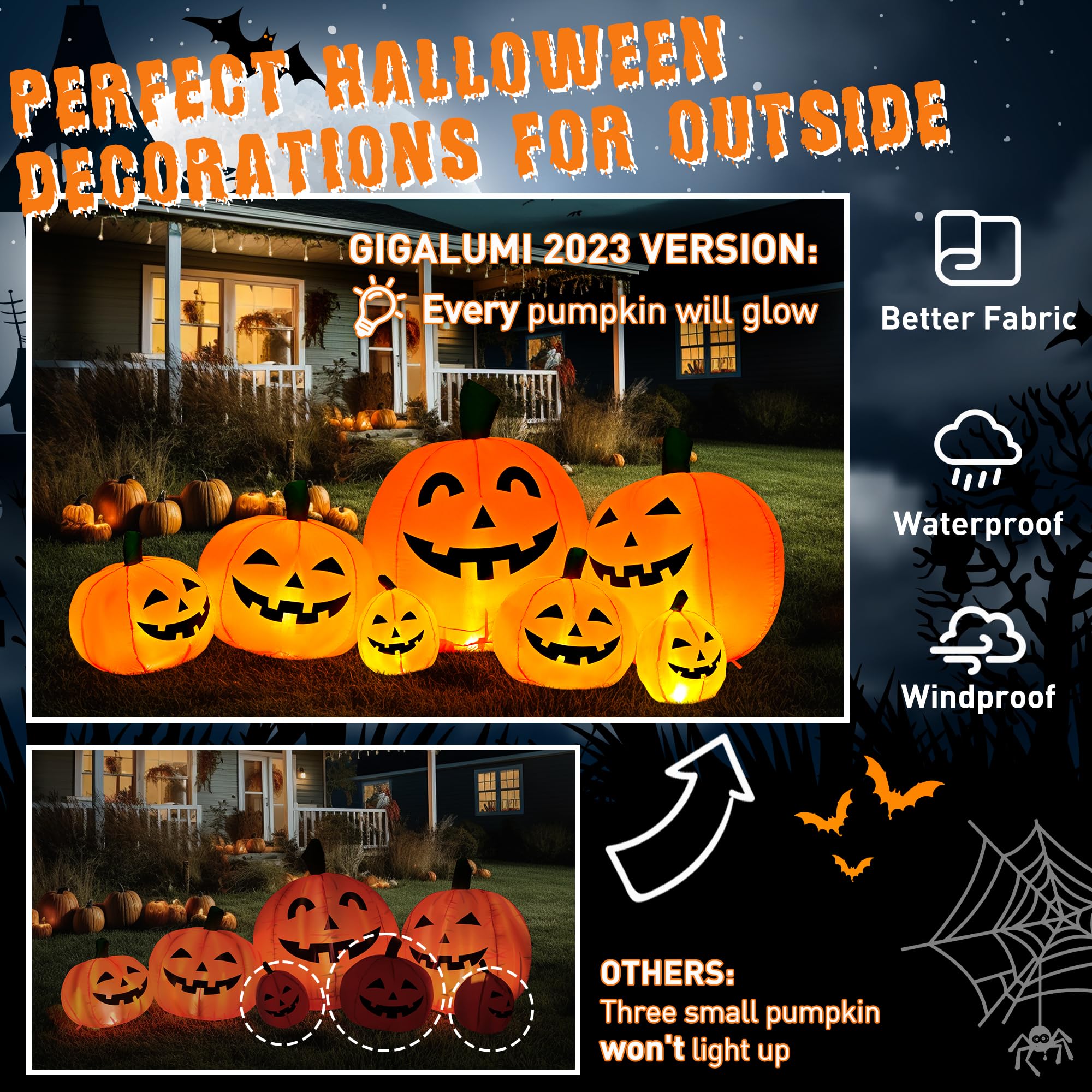 GIGALUMI 7.5FT Halloween Inflatable Outdoor Decoration Pumpkin, Halloween Inflatables Pumpkin Decor, Halloween Blow Ups Pumpkin