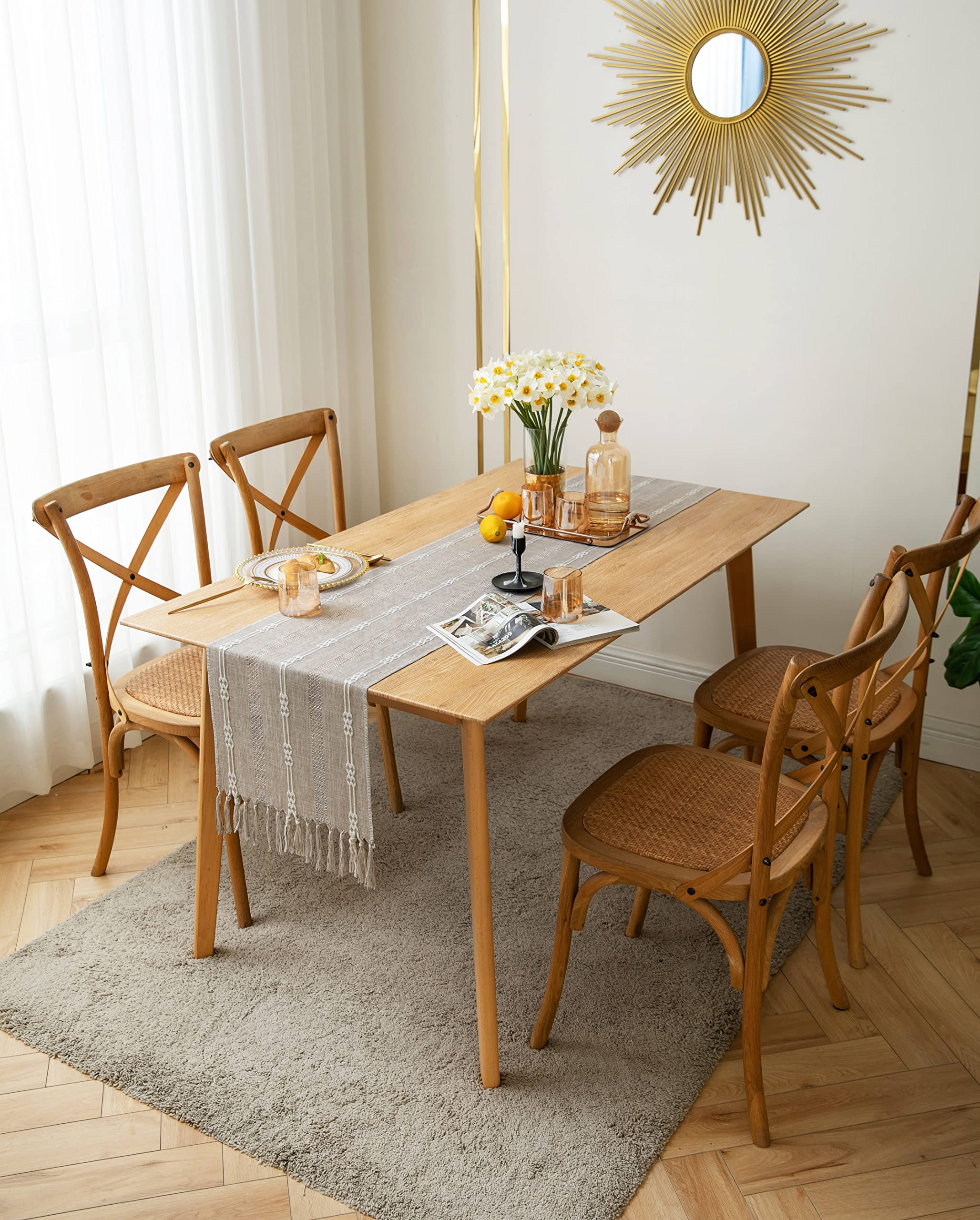 Zeemart Farmhouse Table Runner, Rustic Table Runners 48 Inches Long, Linen Boho Table Runner, Braided Striped Coffee Table Runne