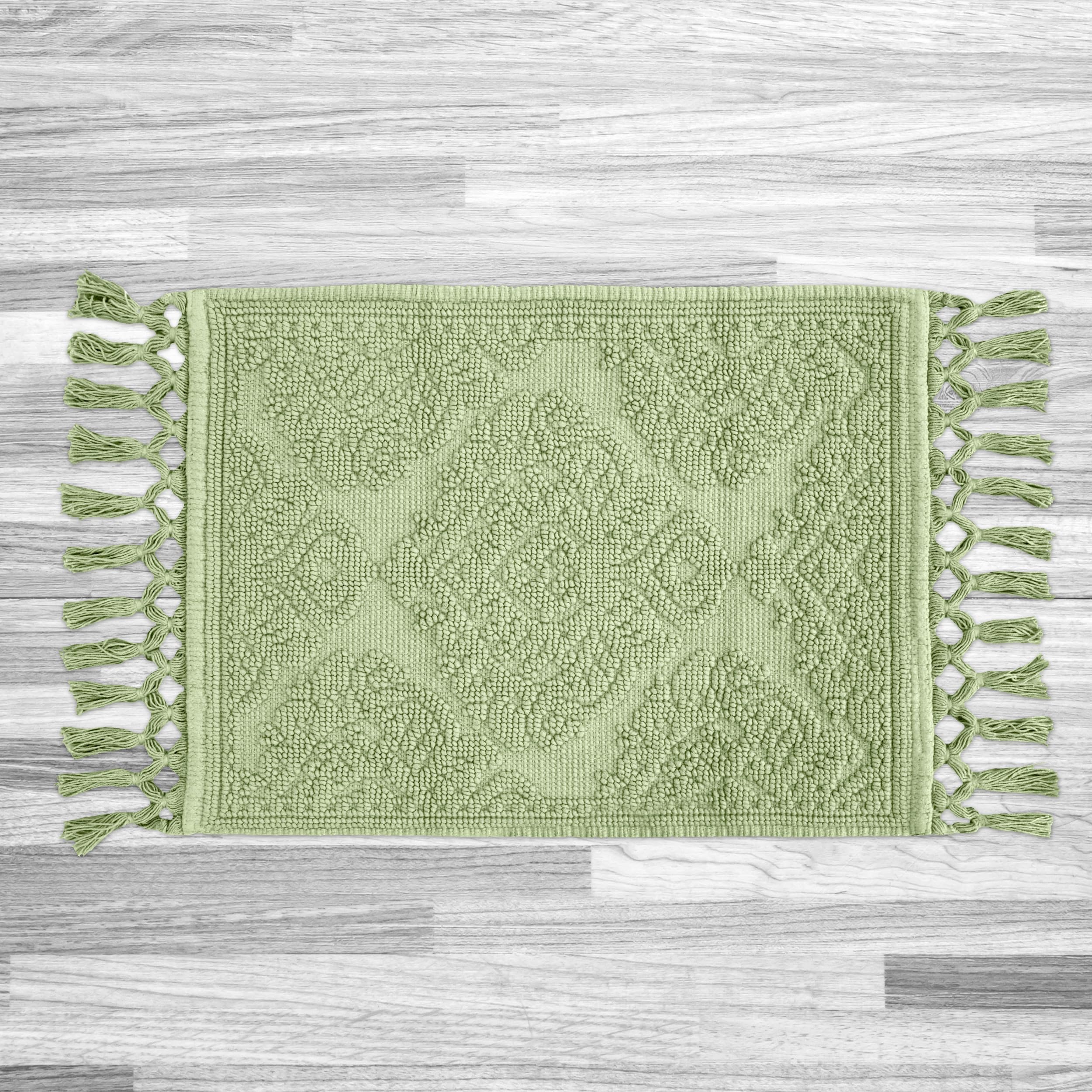 Jean Pierre - Ricardo Bath Mat, Woven Fringe Bathroom Rugs, 100% Cotton, Premium Bathroom Decor - Measures 17'' X 31'' - Sage Gr