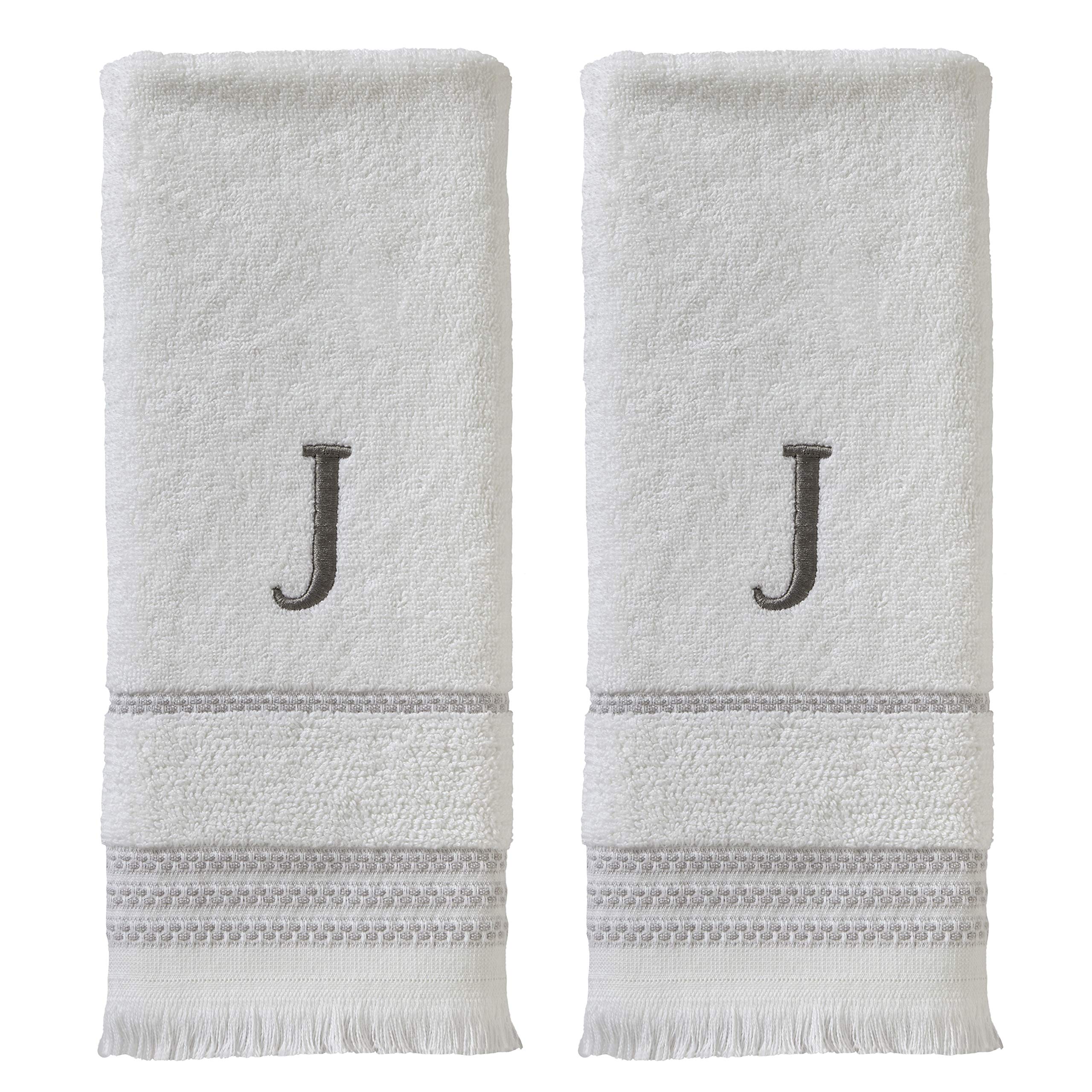 Skl Home Casual Monogram Hand Towel Set, J, 16X26, White 2 Pack
