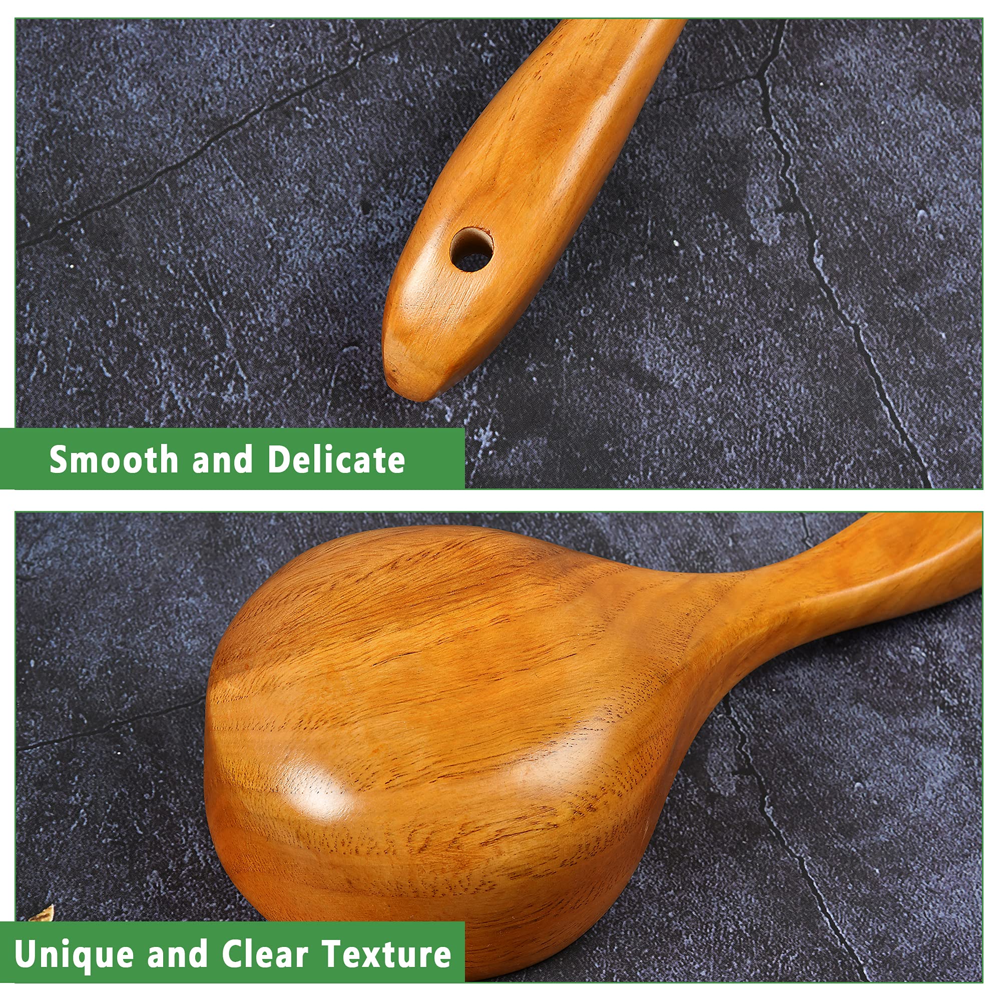 Aemygo 2 Pack Wooden Scoop Ladle For Kitchen, 8.5 Inch Large Solid Wood Kitchen Rice Scoop Multipurpose Bath Salt Scoop For Serv