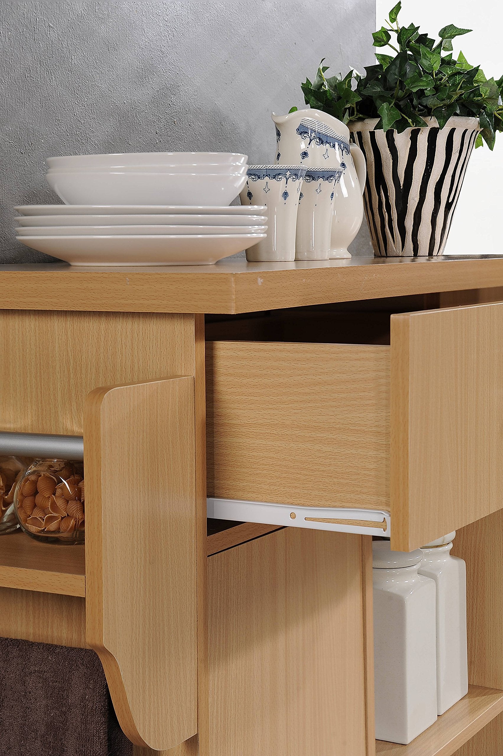 Hodedah Kitchen Island with Spice Rack plus Towel Holder in Beech