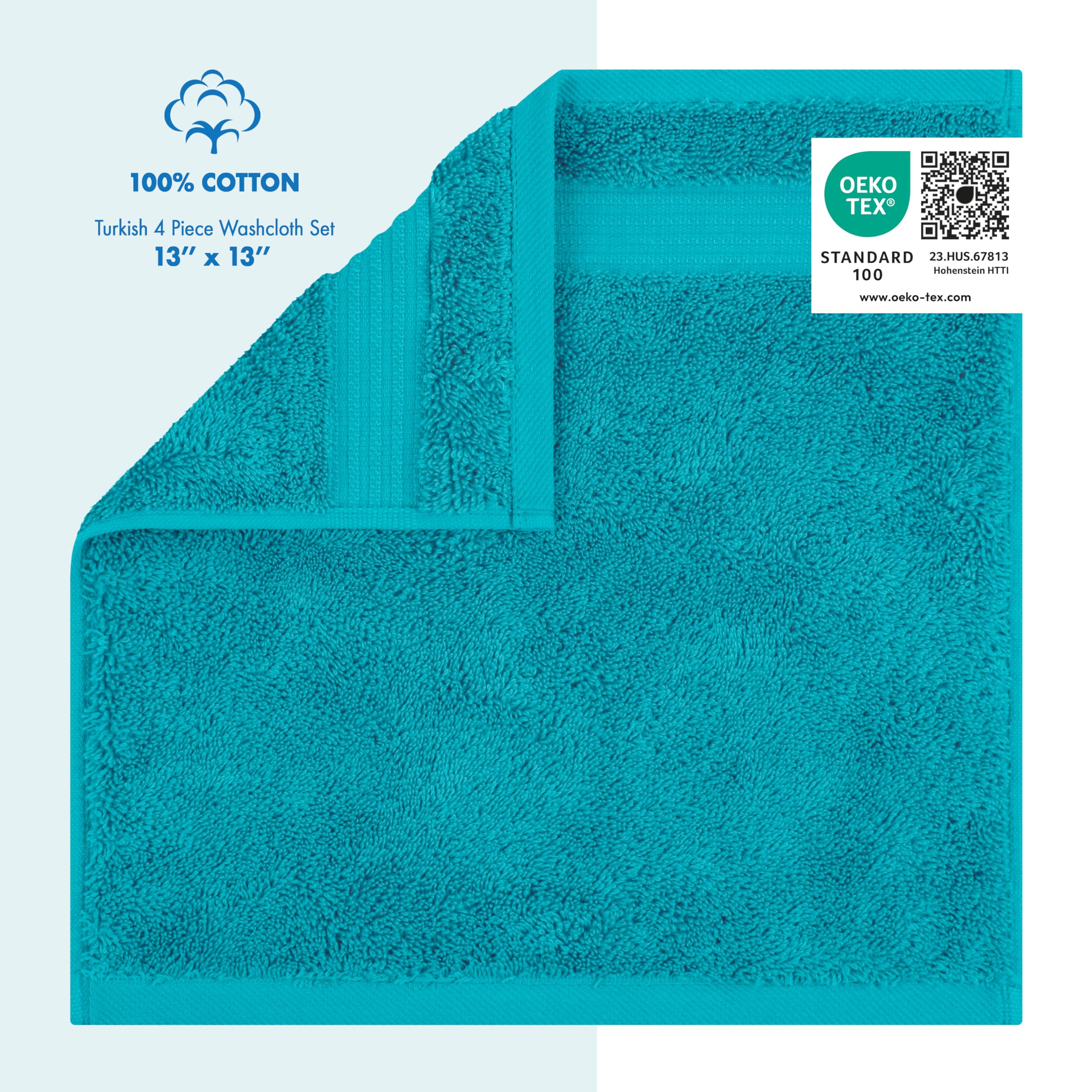 Cotton Paradise 100% Cotton Turkish Washcloths For Bathroom, 4 Piece Soft Absorbent Small Hand Face Towels Wash Rags For Body, A