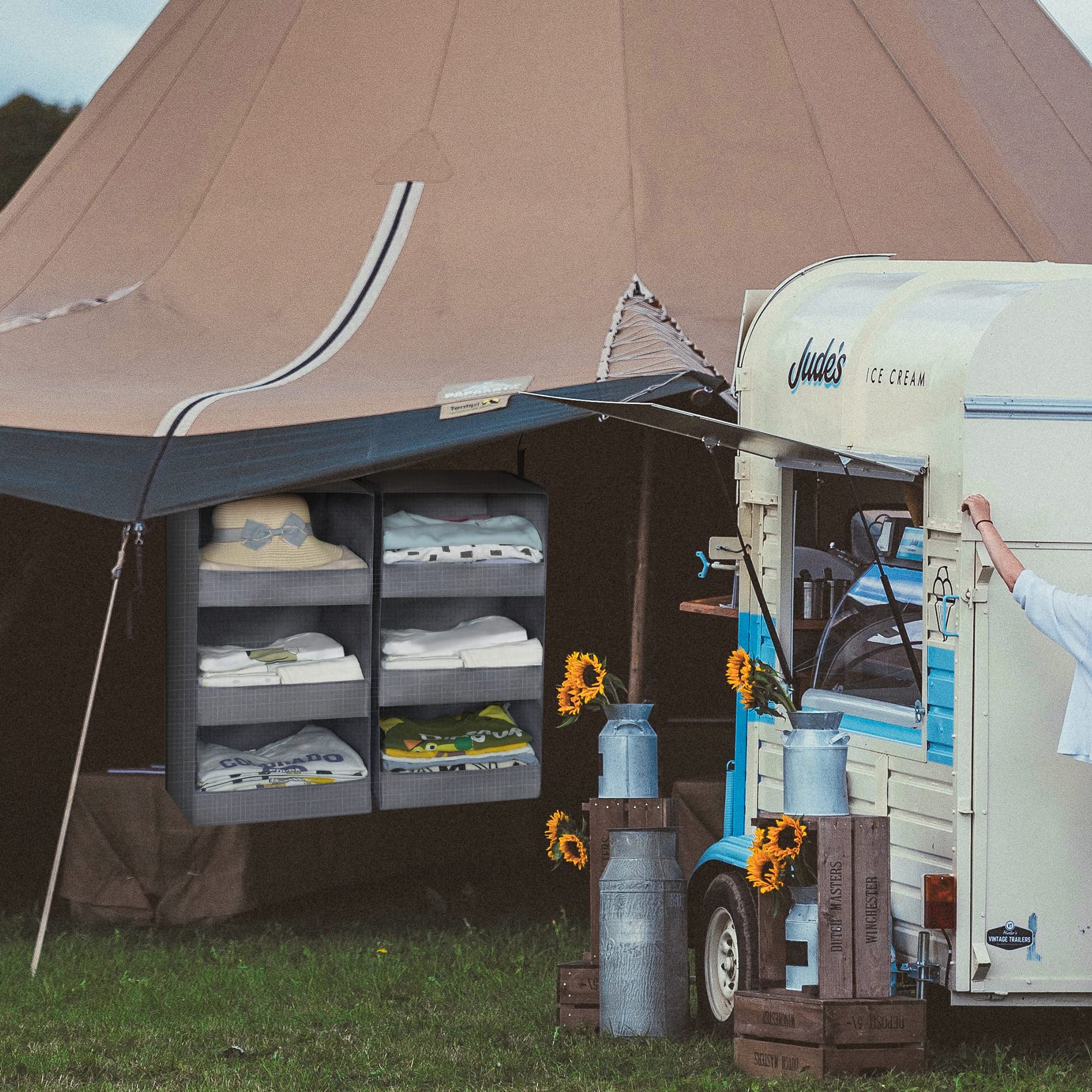 Granny Says 3-Shelf Foldable Closet Organizers, Hanging Shelves For Locker & Camper, Gray, 2-Pack