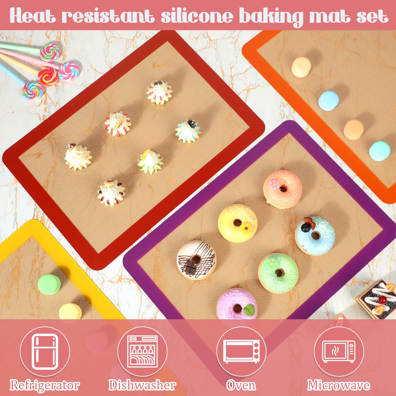 Nuanchu 8 Pieces Silicone Baking Mat Set Non-Stick Mats For Baking Half Sheet Silicone Mats Cookie Sheet Easy Clean Oven Baking