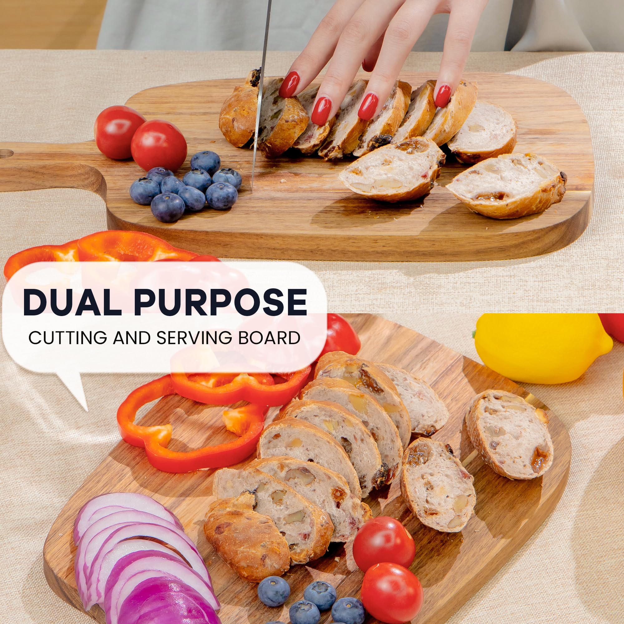 Kitchen Utensils Wooden Cutting Board and Durable Cutting Board with Handles for Meat, Cheese, Bread, Vegetables and Fruits Cutt