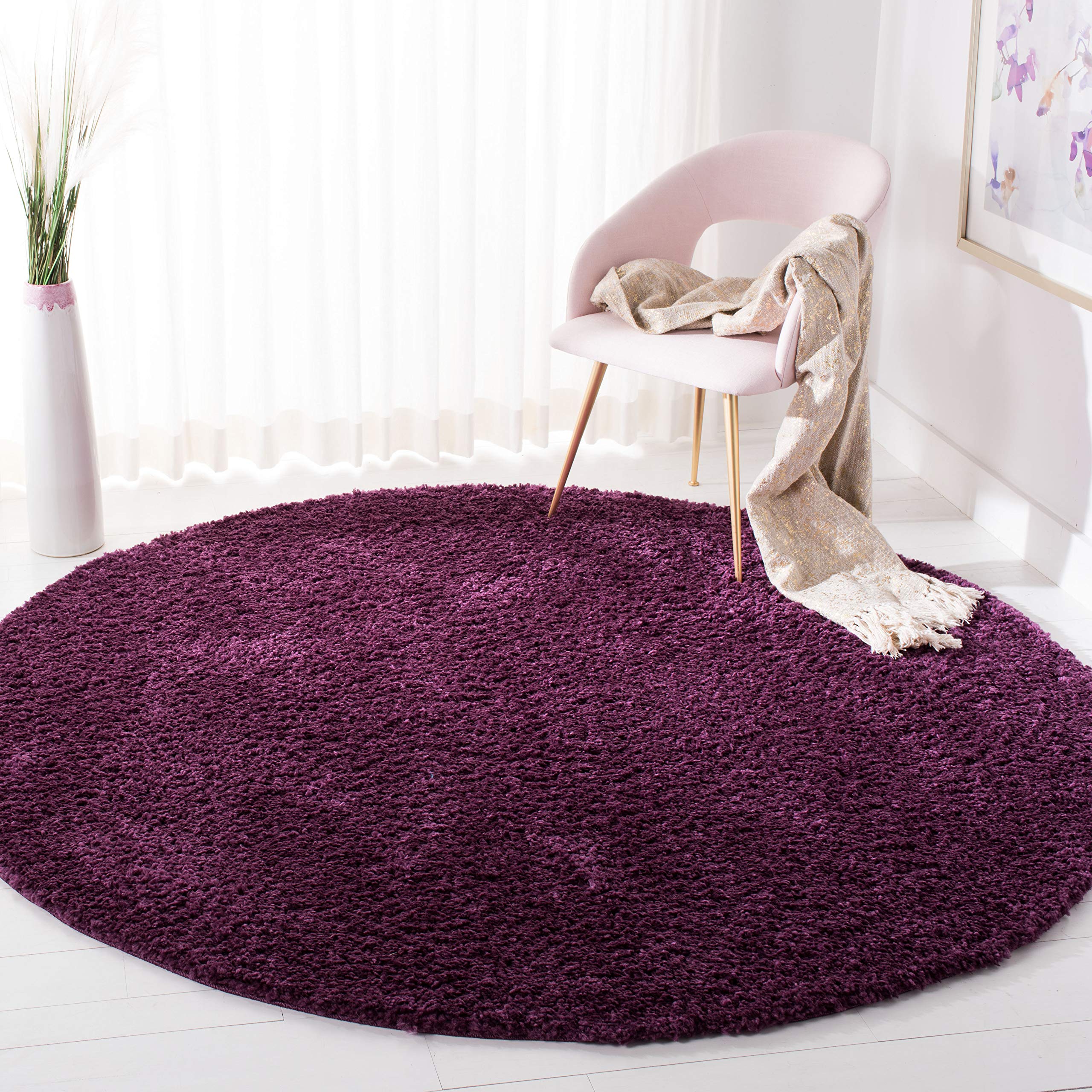 SAFAVIEH August Shag Collection 4 Round Purple AUG900W Solid Non-Shedding 1.2-inch Thick Area Rug