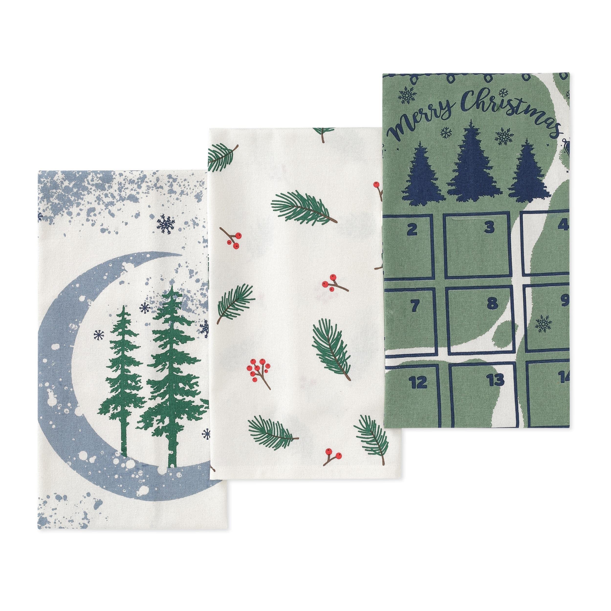 Folkulture Kitchen Towels With Hanging Loop, Set Of 3-100% Cotton Kitchen Towels And Dishcloths Sets, Farmhouse Dish Towels Or T