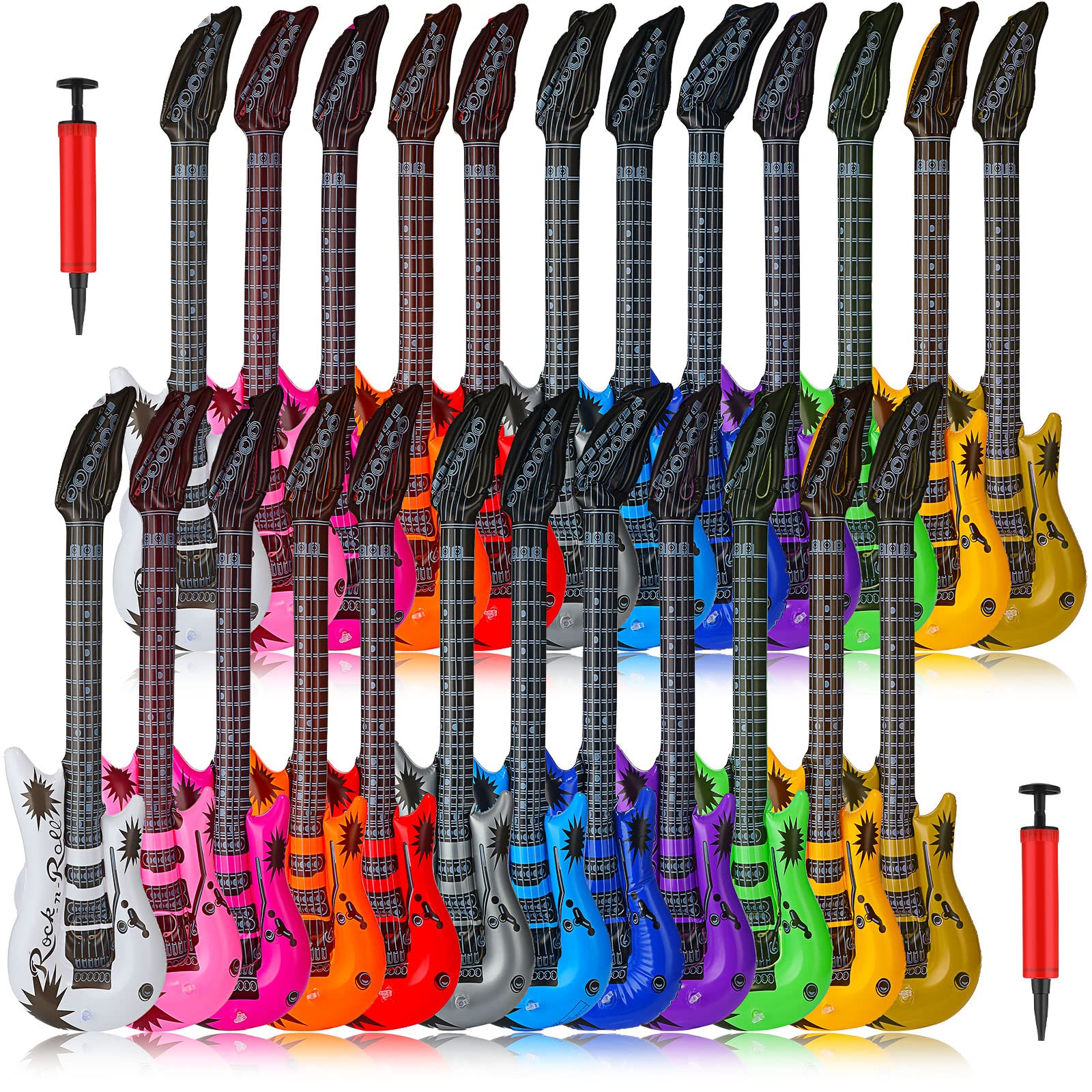 Chitidr 24 Pcs Inflatable Guitars For Parties Bulk Blow Rock Star Guitar Set Rock And Roll Party Decorations Photo Booth Props F