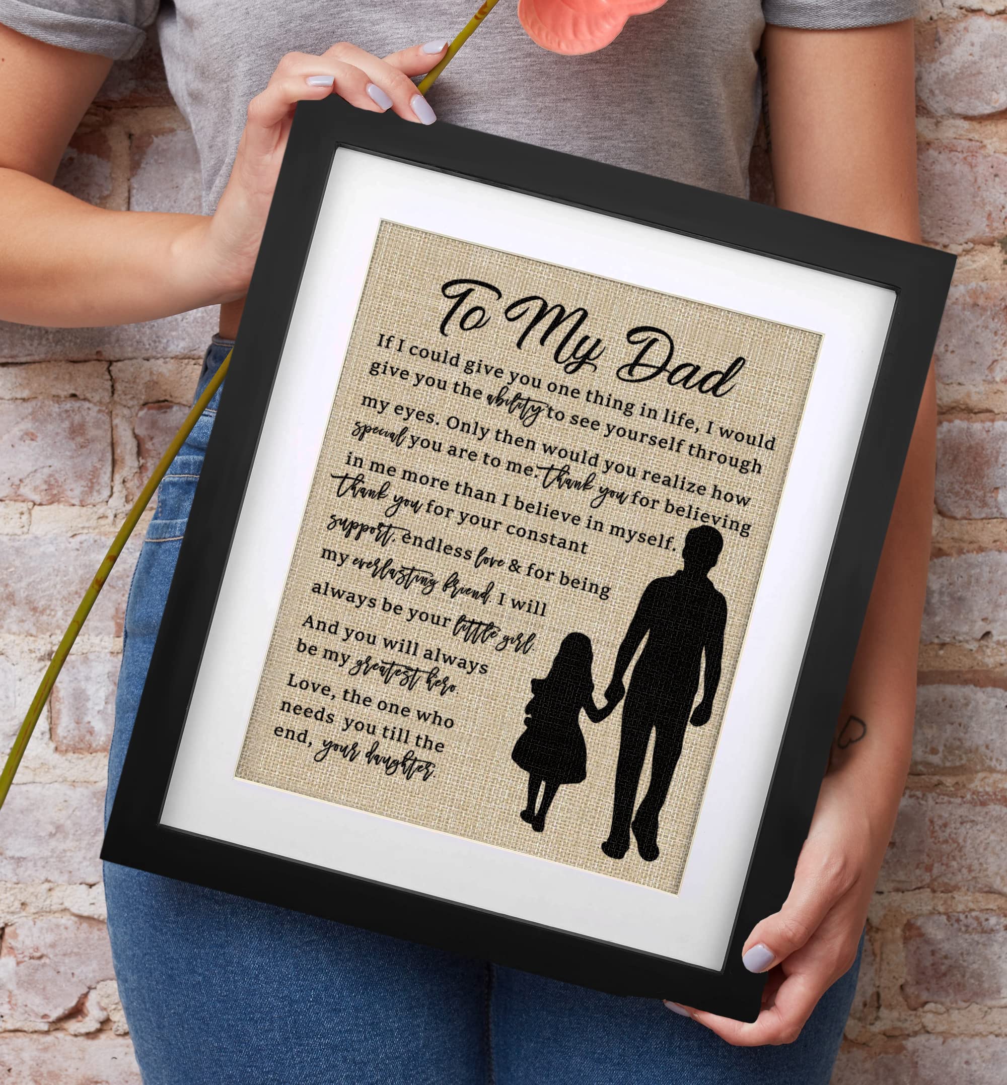 Dad Gifts From Daughter, Dad Fathers Day Birthday Christmas Gifts Ideas - Framed Burlap Print 11'' W X 13'' H - Gifts For Dad Fr