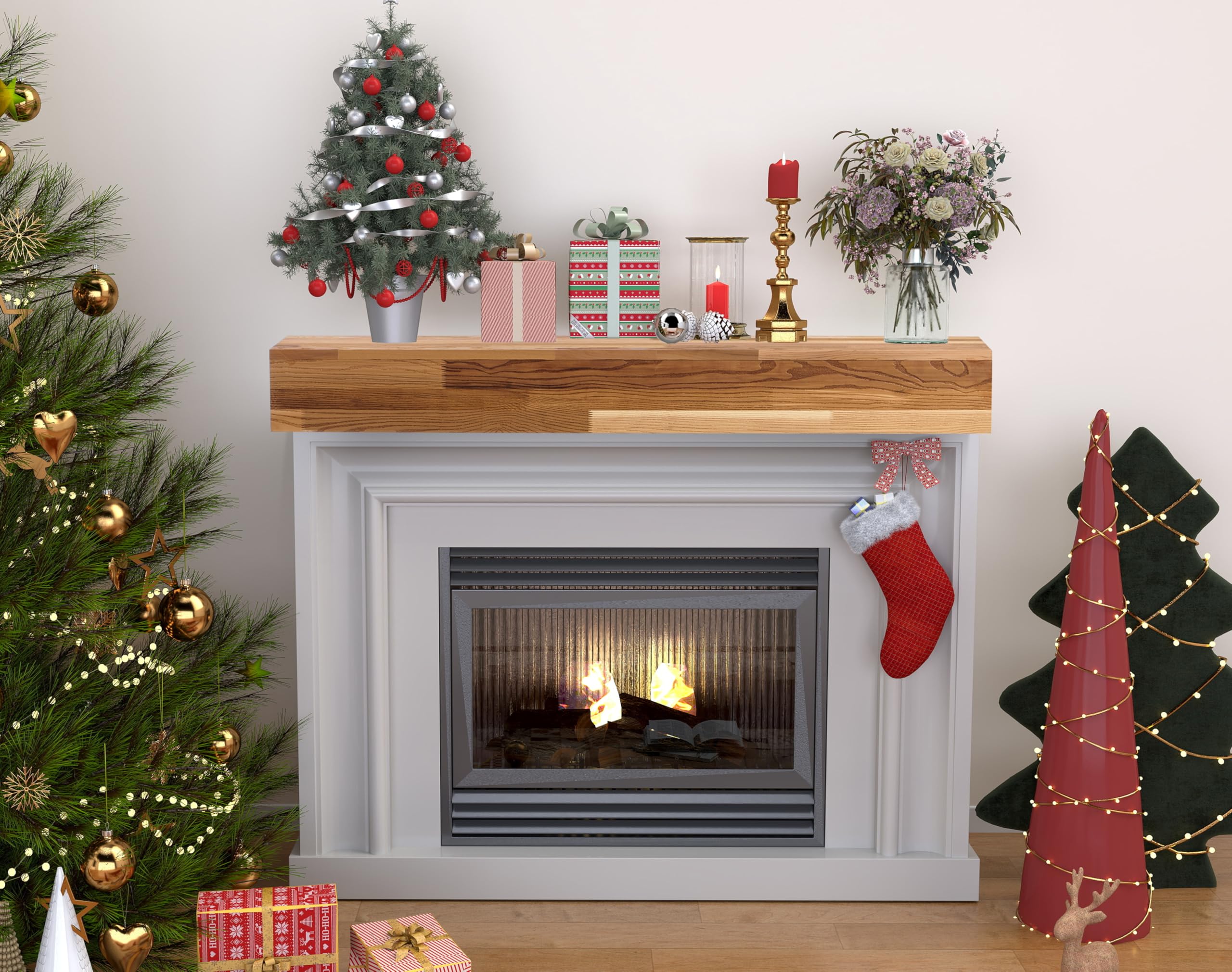 60'' Western Red Cedar Wood Fireplace Mantel | Wall-Mounted & Floating Shelf For Home Decor