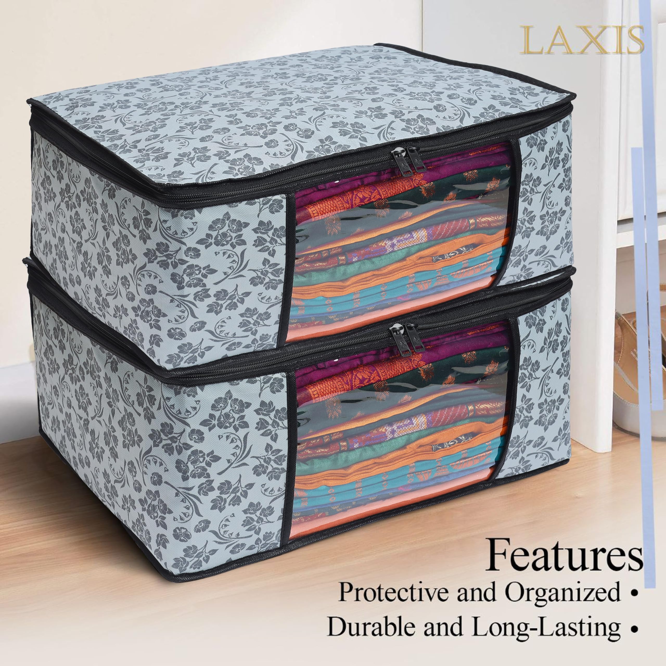 Homfil Brand - Laxis Saree Covers With Zip Non-Woven Printed Saree Cover/Saree Organizer For Wardrobe/Cloth Storage With Transpa
