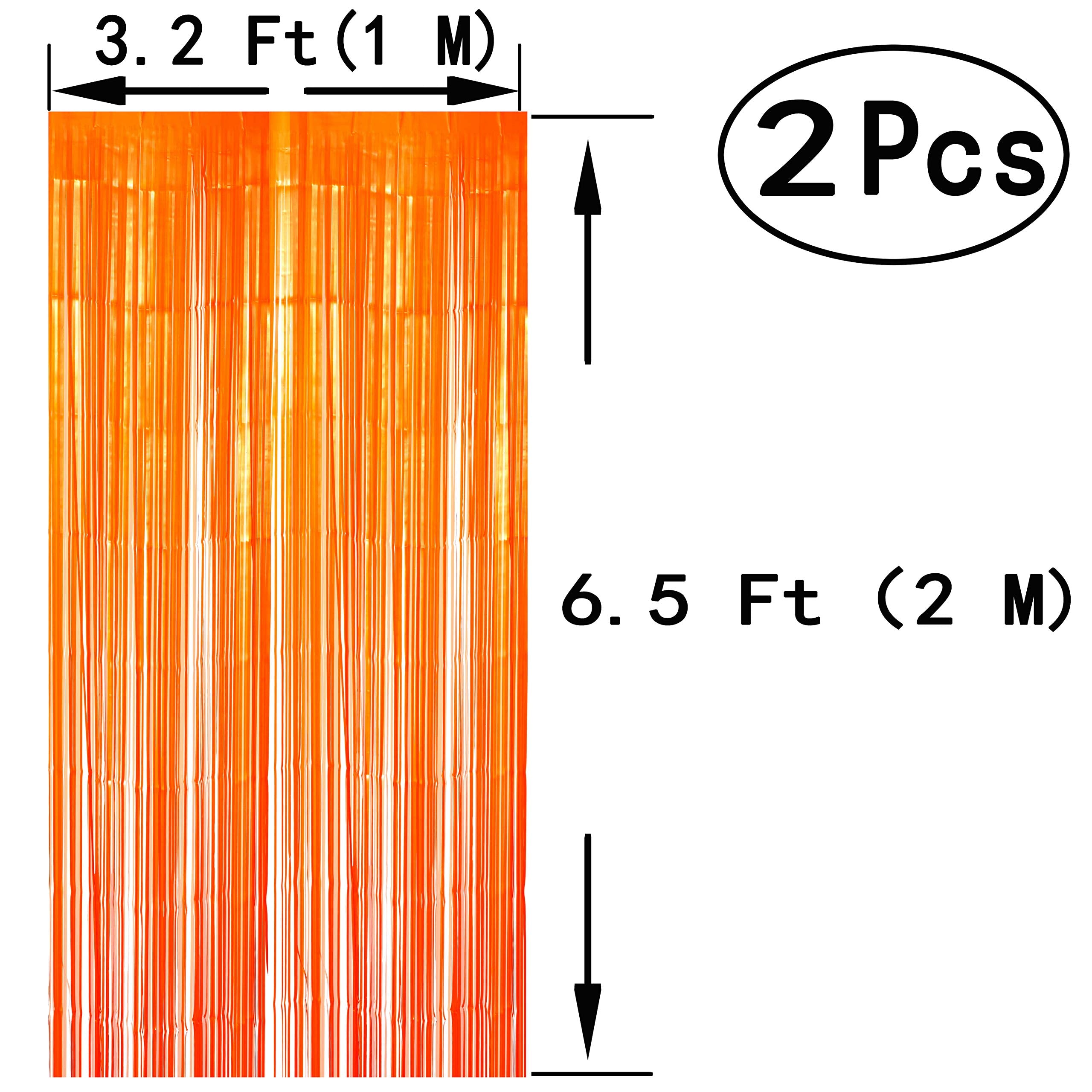 Black Orange Party Foil Curtains - Halloween Graduation Party Metallic Tinsel Foil Fringe Curtains Construction Birthday Baby Sh