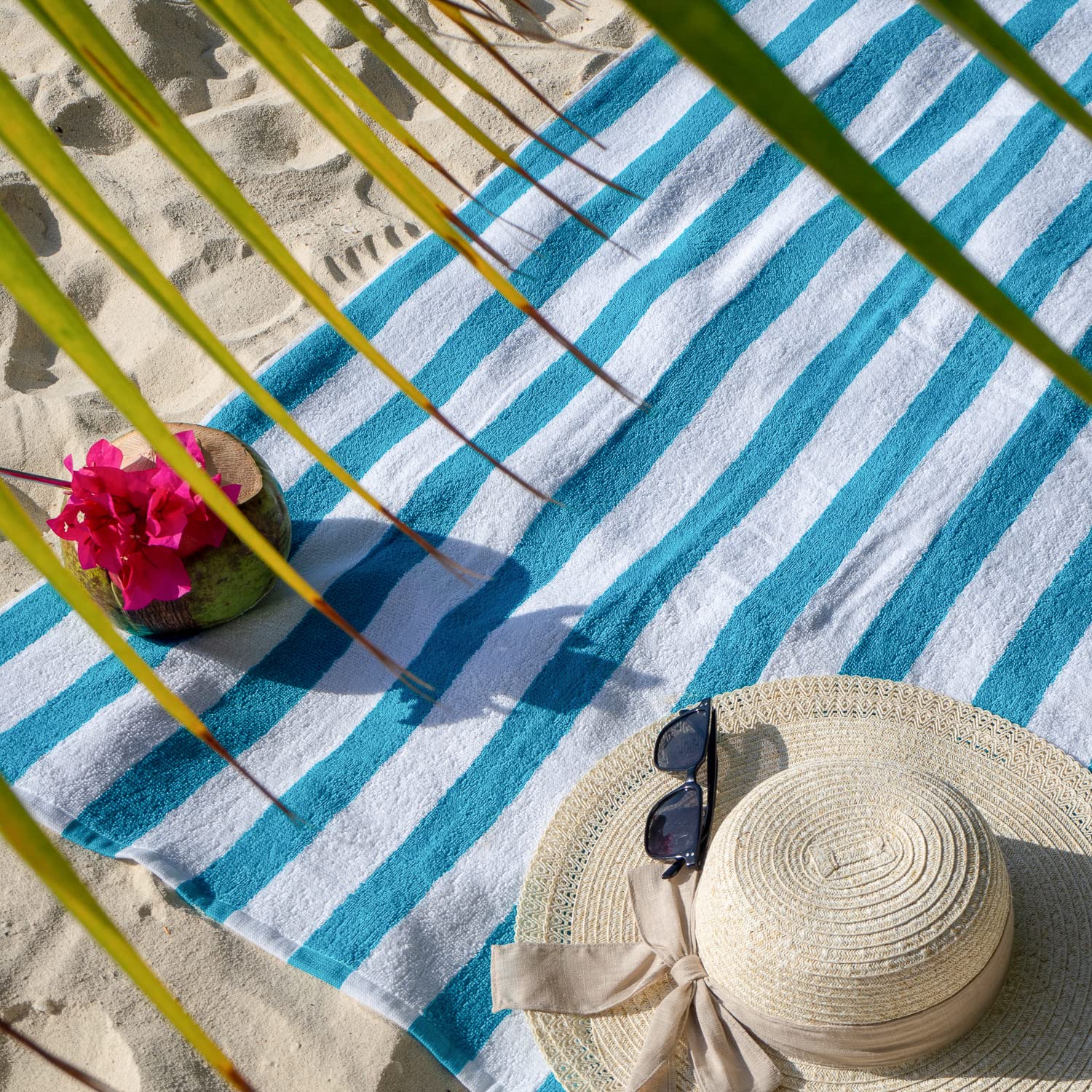 Arkwright Cali Cabana Stripe Beach Towel - Pack Of 4-100% Cotton Soft Lightweight Quick Dry Terry Towels Set For Pool, Swim, And