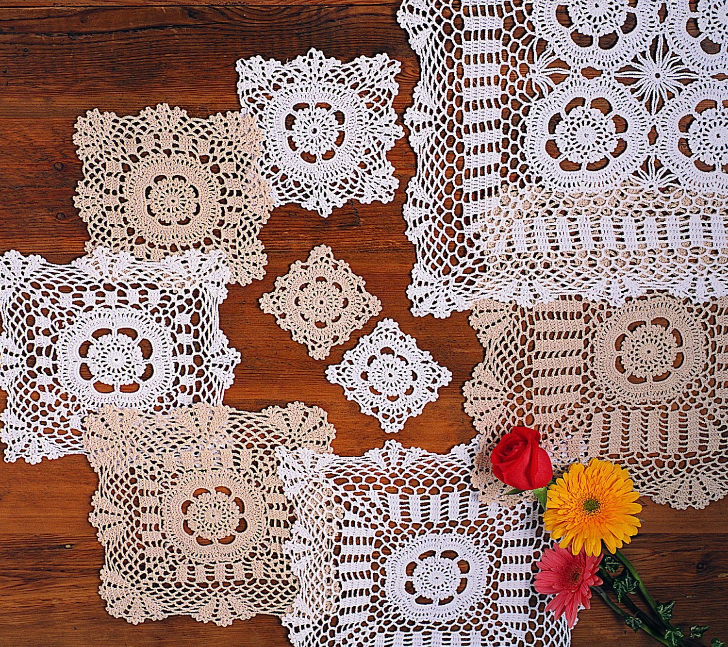 Fennco Styles Handmade Crochet Traycloth Cotton Doilies (Beige, 4-Inch Square Set Of 4)
