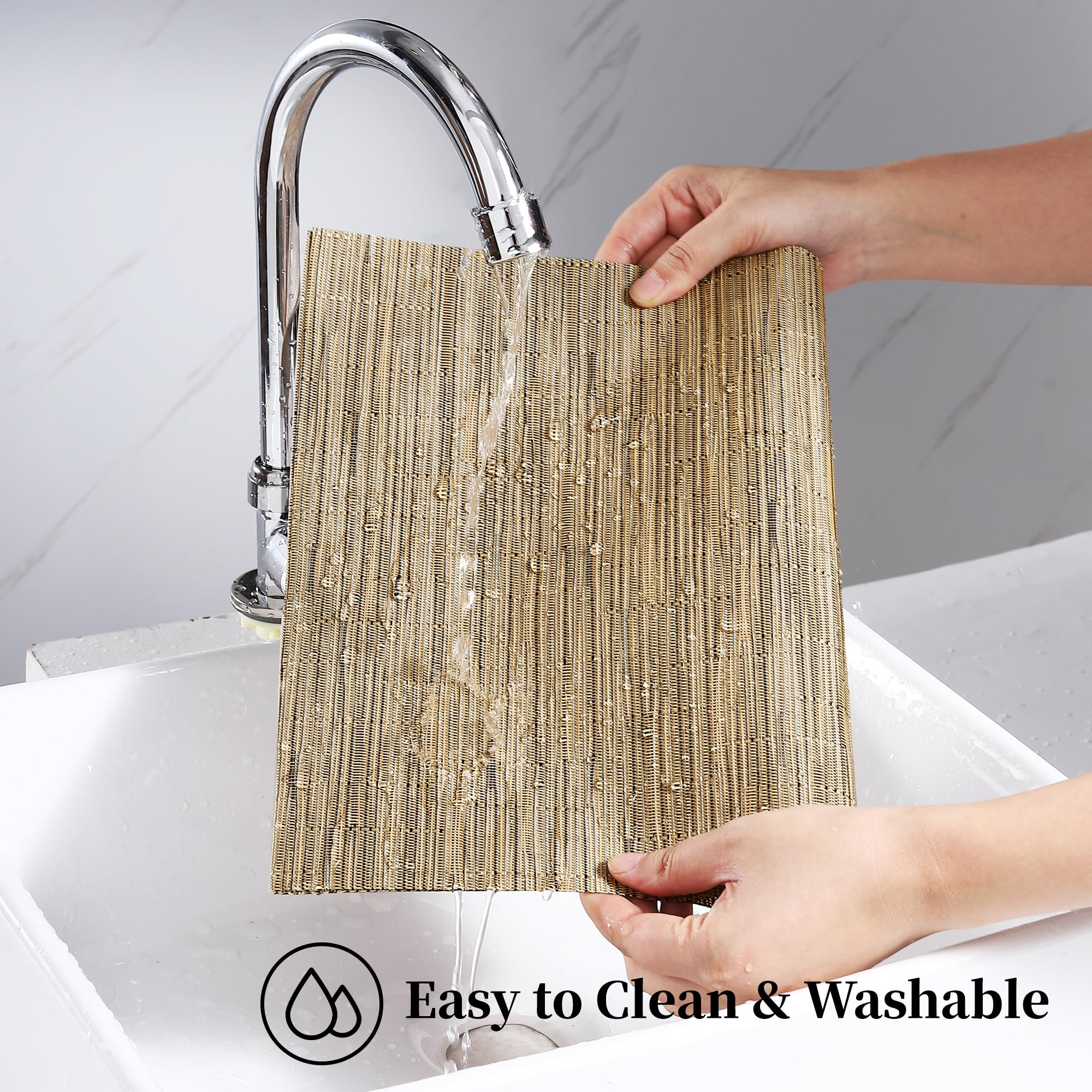 Leetaltree Light Brown Placemats Set Of 12 - Heat Resistant Non-Slip Place Mats For Dining Table, Washable Durable Pvc Vinyl Wov